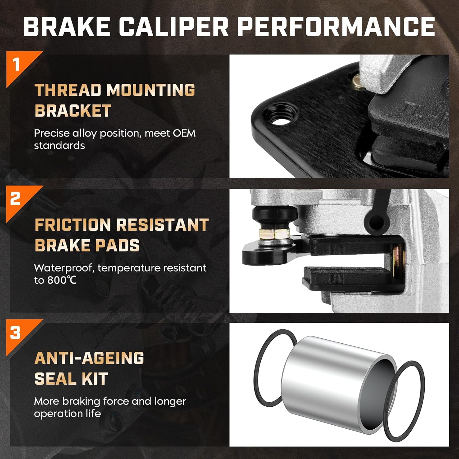 Youxmoto Front Left/Right Brake Calipers Set with Pads Fit for Yamaha Big Bear 400 250; for Grizzly 350 400 450 / for Kodiak/for Raptor 350 660/ Wolverine; for 59300-38F30-999, 2pcs Brake Calipers