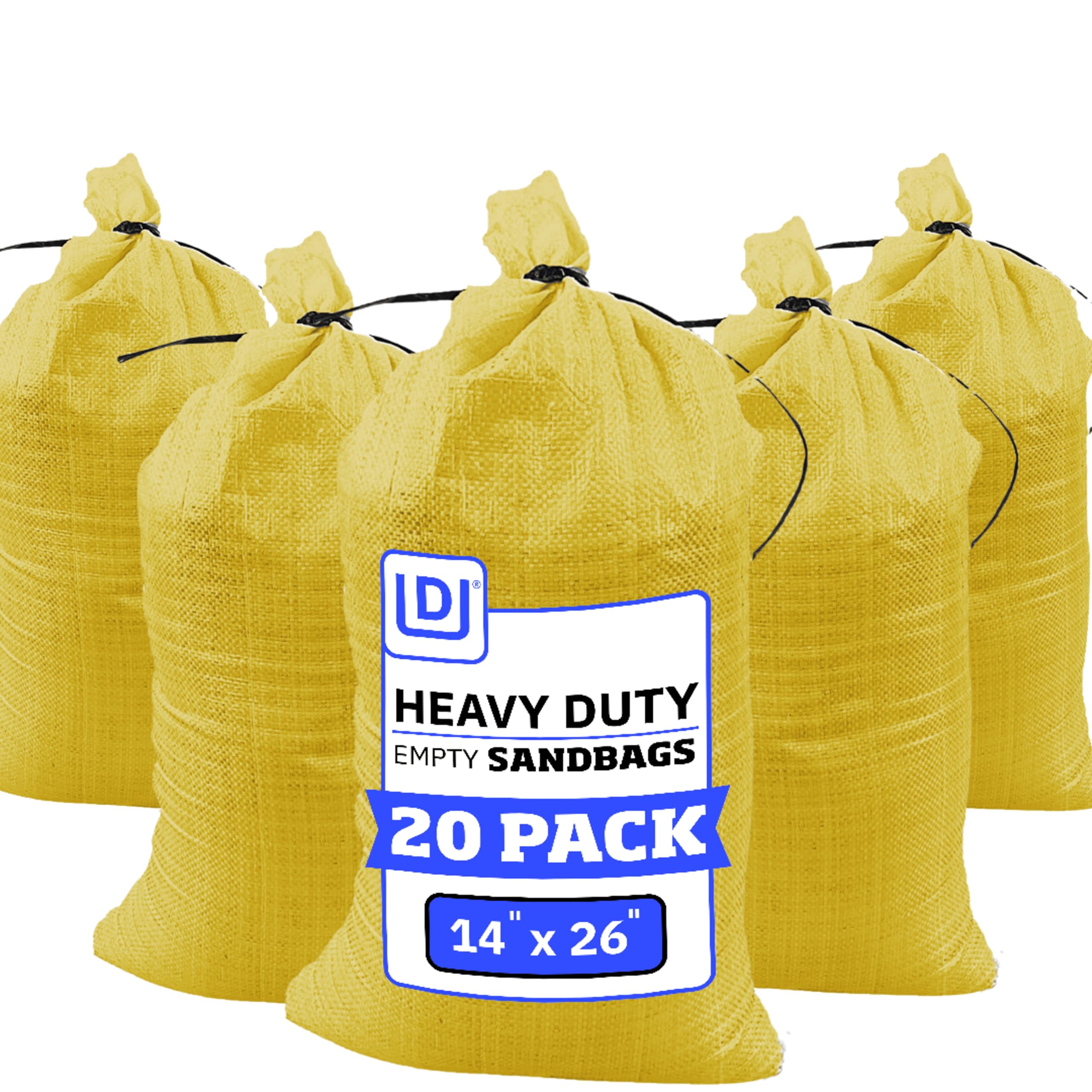 DURASACK Heavy Duty Sandbags with Ties, 14x26, Empty, Yellow, Pack of 20