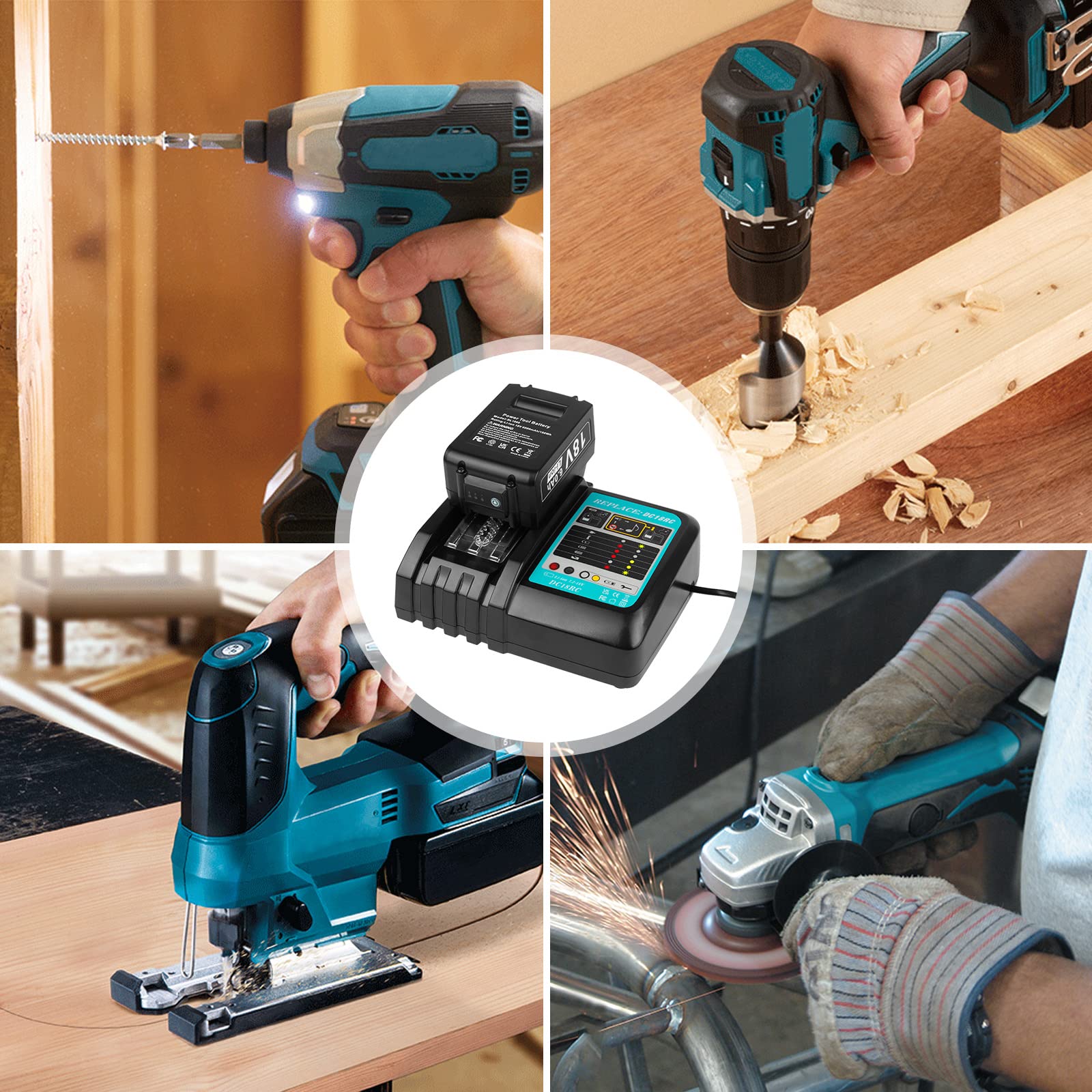 Cargador para Makita LXT ASUNCELL 18 V 5,0 Ah DC18RC Cargador rápido Compatible con Todas Las Makita 14,4 V-18 V BL1815 BL1830 BL1850 BL1430