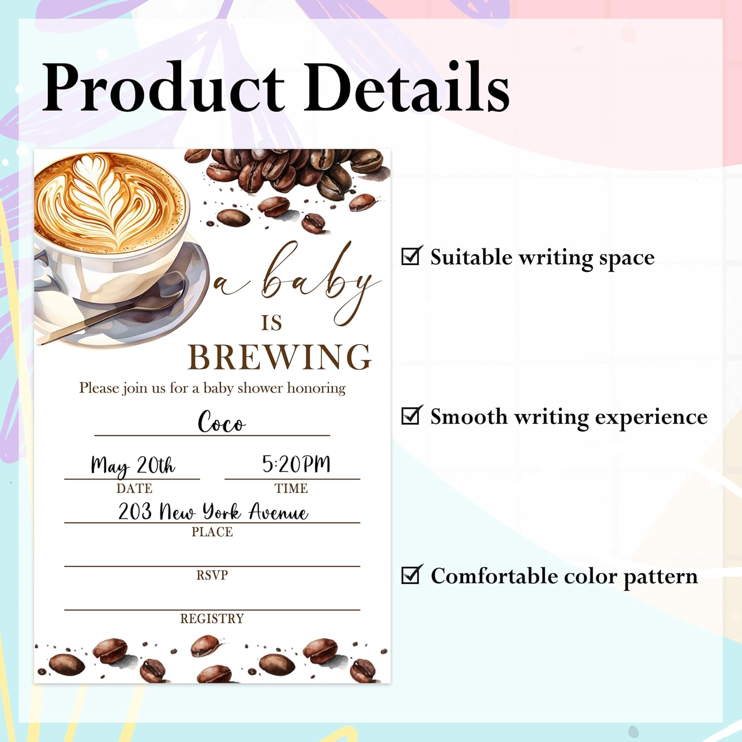 A Baby Is Brewing Baby Shower Invitations - 25 Coffee Invites with Envelopes, Diaper Raffle Tickets, Book Request Cards, Party Decorations Supplies Favors -08
