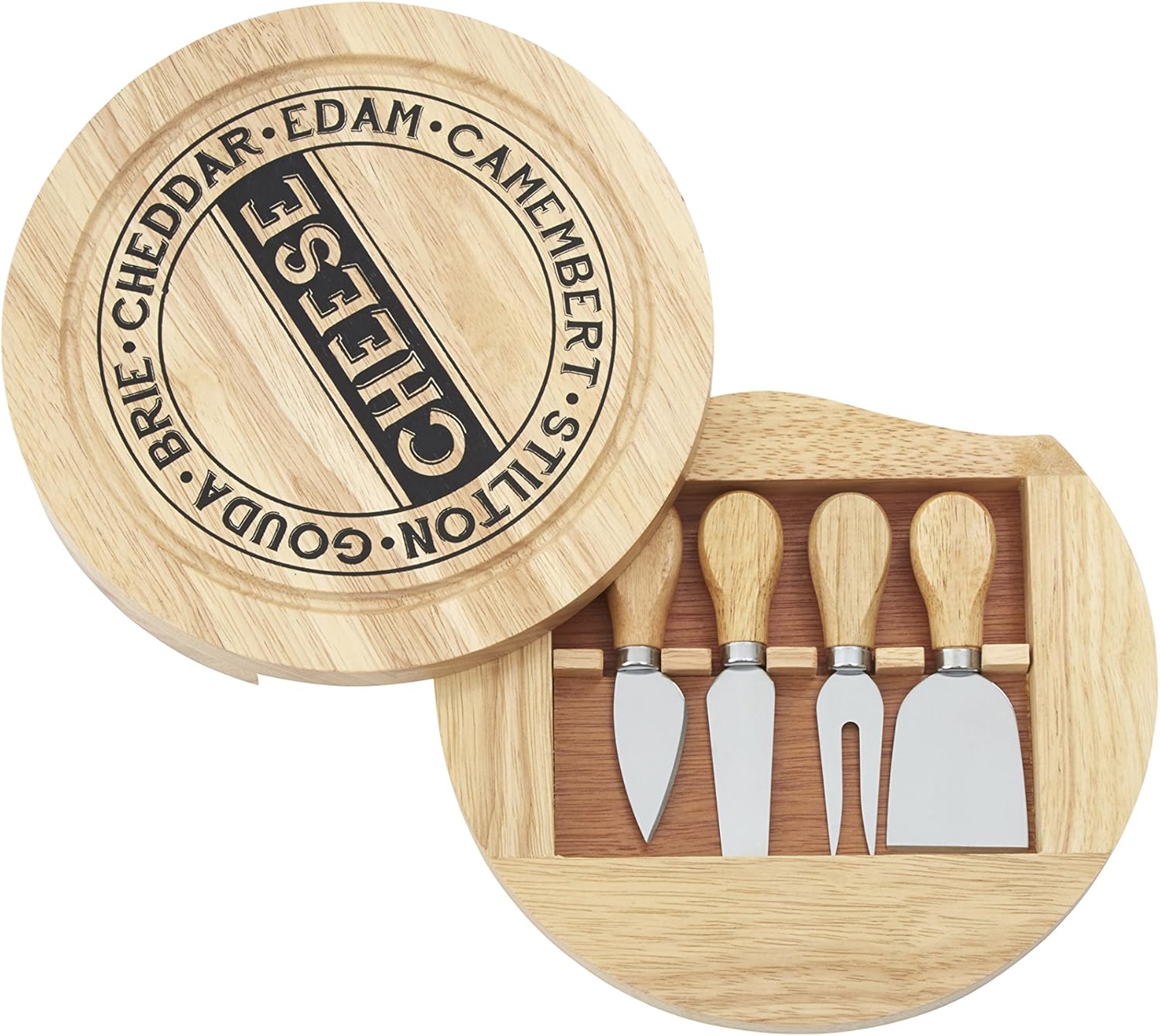 Premier Housewares 1104289 Cheese Storage Board and Knife Set - 5-Piece - Natural 24 x 24 x 4 cm