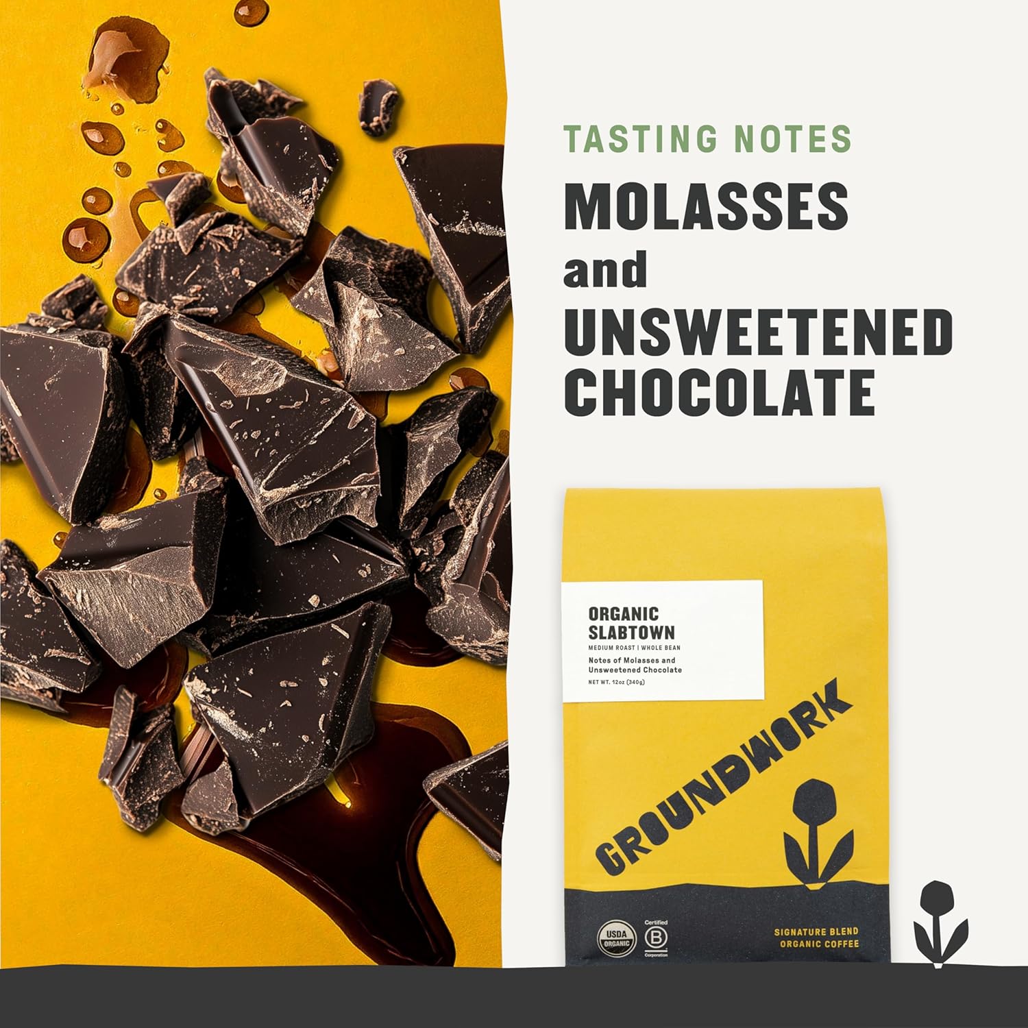 Groundwork USDA Organic Whole Bean Coffee, Slabtown, 12 oz Bag (Pack of 2)