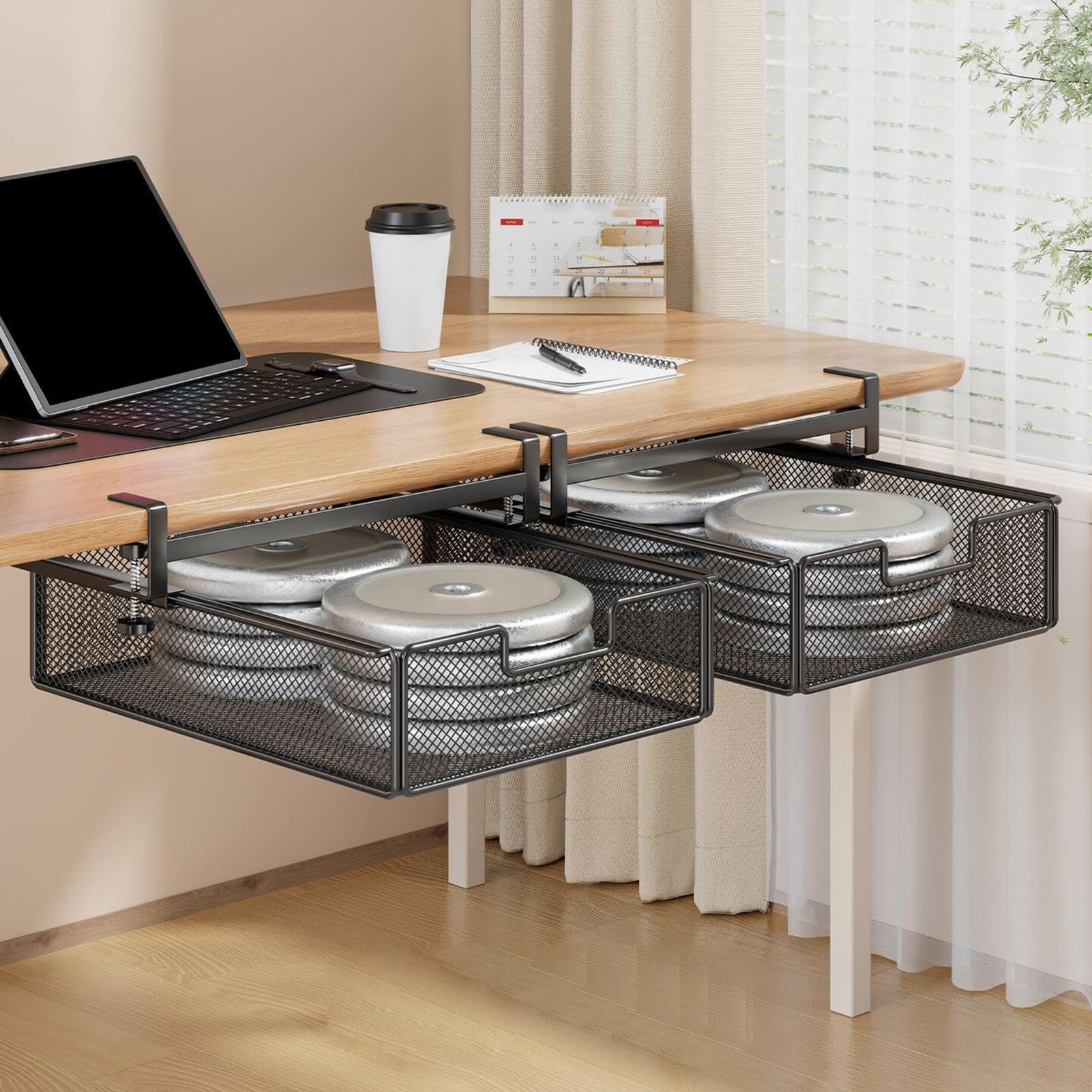 Cassetto Portaoggetti Sotto Scrivania Ripiano Estraibile Senza Foratura | Ripiano Organizer Sottotavolo Per Proprietari Affittuari Freelancer Gamer Studenti Home Office Appartamento Laboratorio