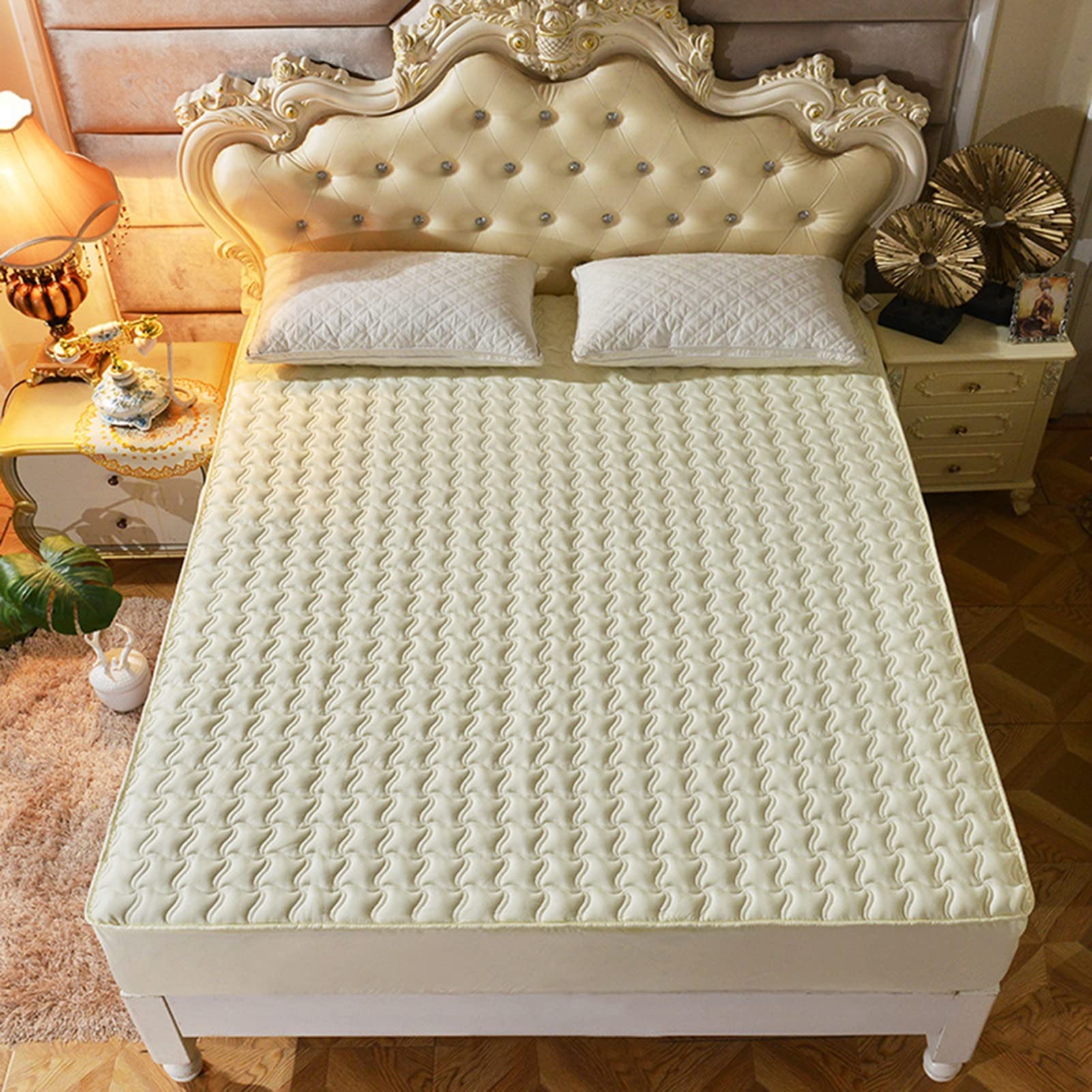 LDIW Premium Funda De Colchón De Rizo Protector de Colchón, Transpirable elástica y Ajustable Topper Colchón para colchones de hasta 30 cm de Altura,Beige,180 * 200cm