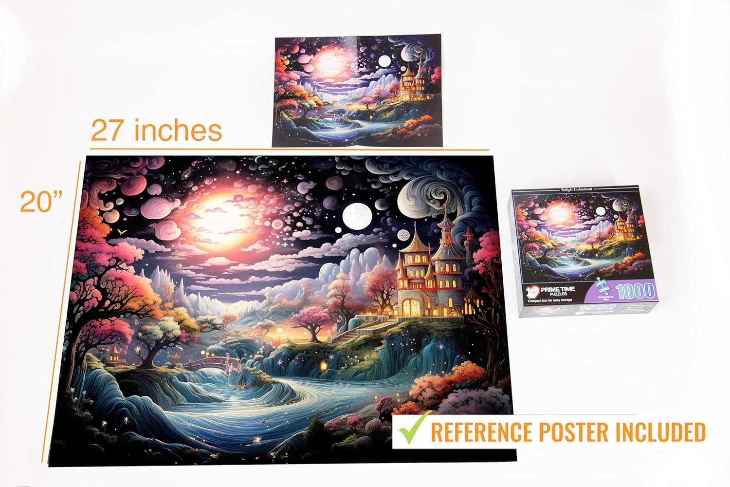 1000 Piece Jigsaw Puzzle for Adults - Colorful Magic River Mansion - Challenging Puzzle Perfect for Game Nights - Unique Wall Art - 20x27 inches (Twilight Enchantment)