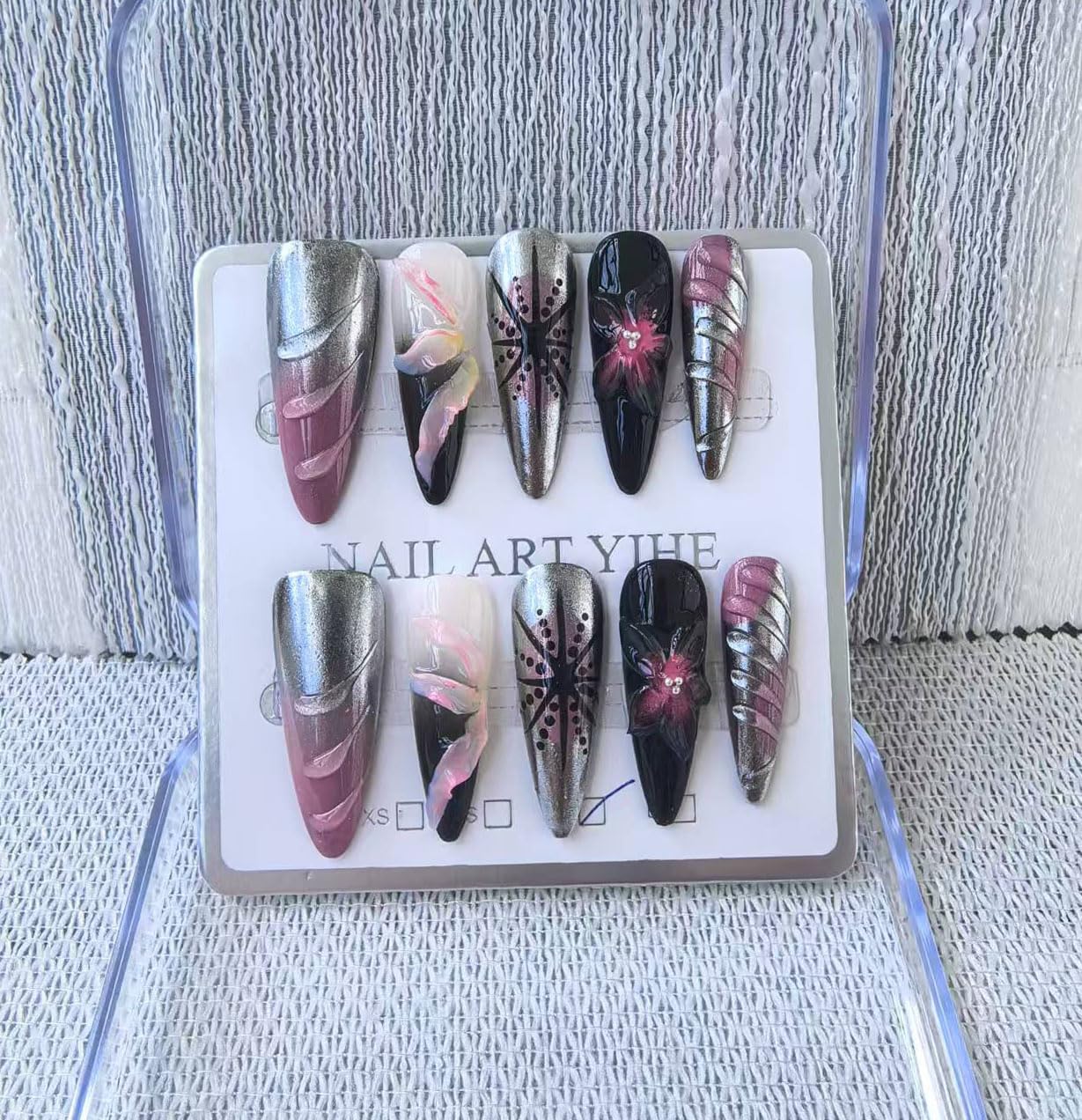 Handmade Press on Nails - Long Stiletto Black French Tip