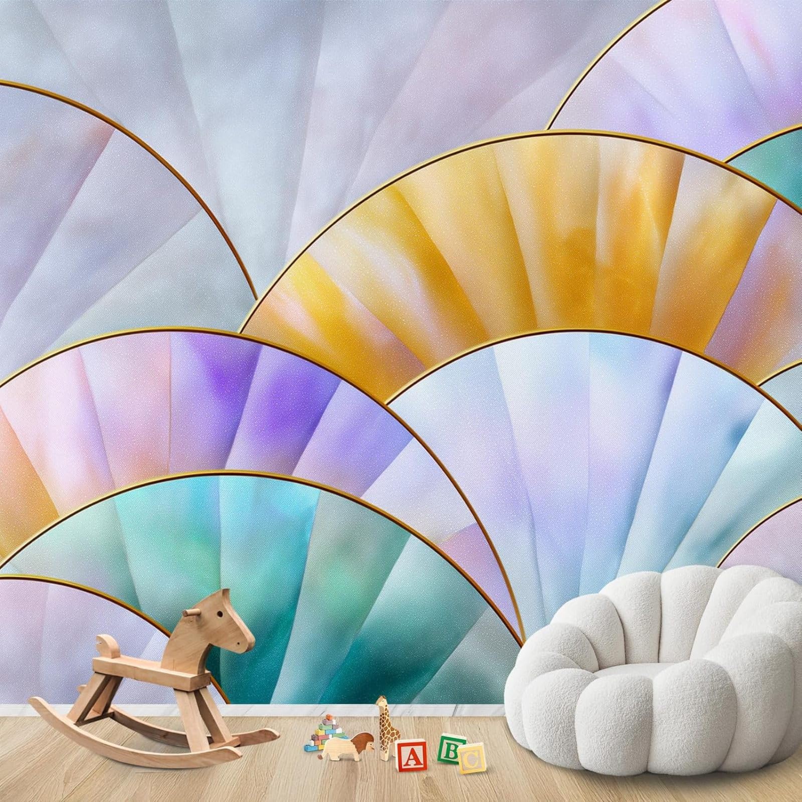 hgjdjhnf Photo Wallpaper Fan Pattern Geometric Rainbow Colours Non-Woven Modern Living Room Bedroom Children's Room Wall Decoration Motif Wallpaper,250cmx175cm Stickers - Frameless Painting - Poster