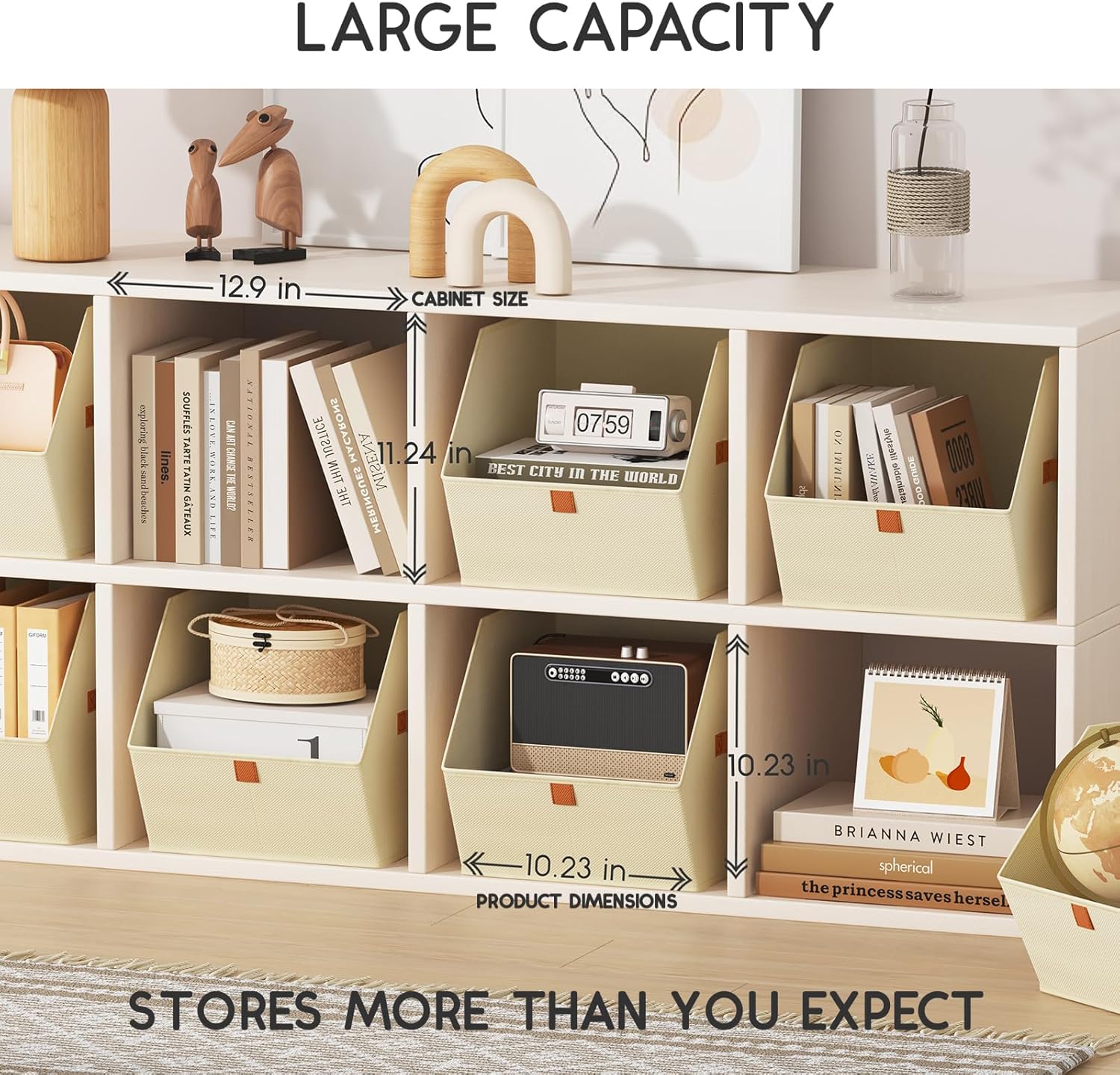 Fabric Closet Storage Cubes - 8 Pack Square Storage Bins with Dual Handles for Clothes, Towels, Toys, Cube Storage Organizers for Bedroom, Nursery, Shelves, Closet, Small Spaces, Light Beige