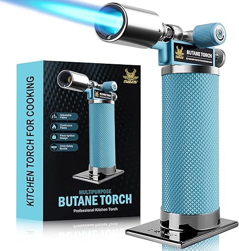 RAVS Encendedor de butano, soplete de cocina recargable con llama ajustable y hebilla de seguridad, mini linterna de metal premium para hornear,