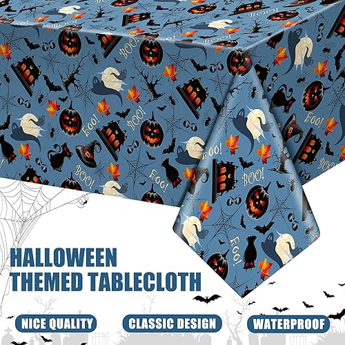 Miniatura 10 de Paquete de 3 manteles desechables de Halloween para fiesta, de 54 x 108 pulgadas, de plástico, impermeable, para decoración de cumpleaños,