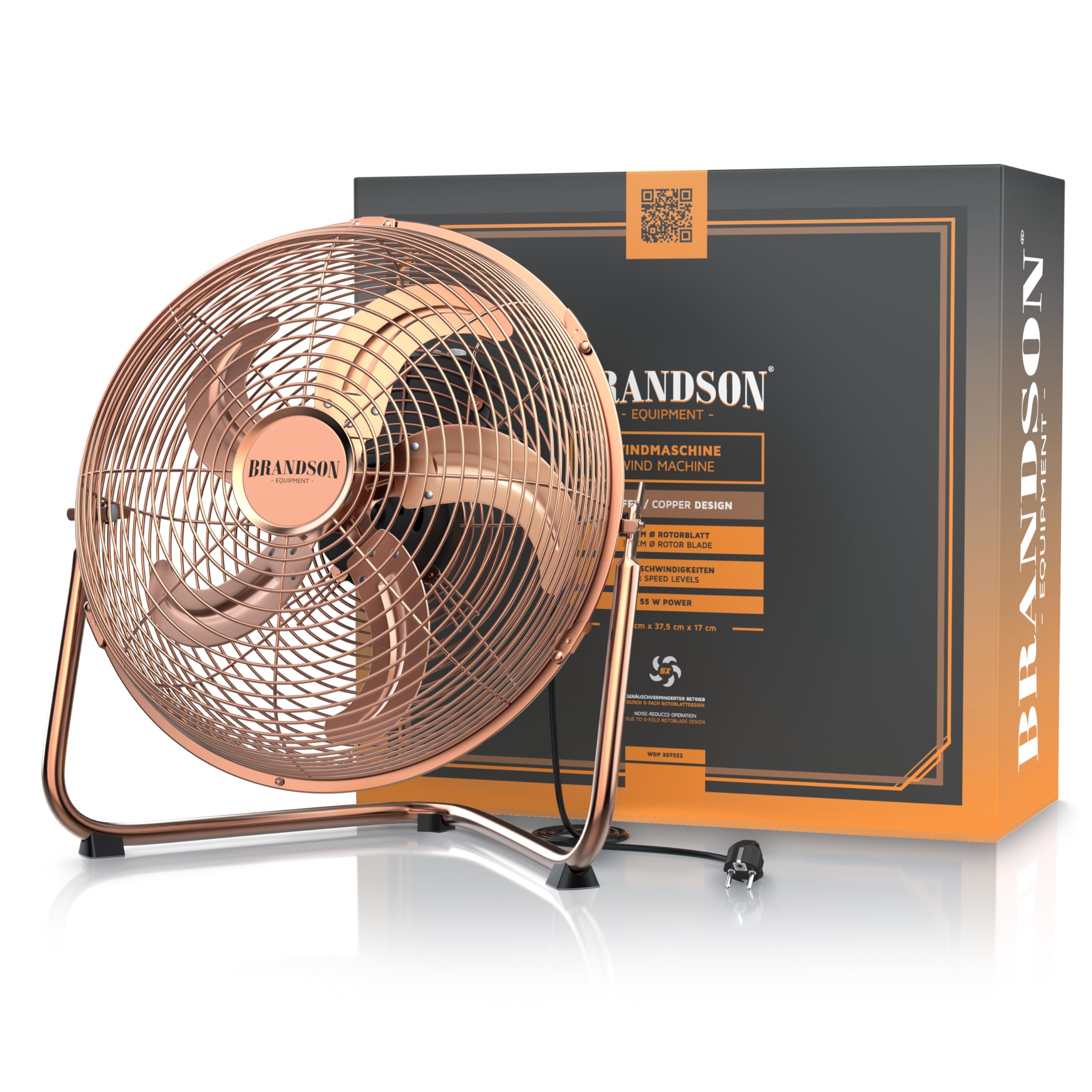 Brandson Ventilateur de Sol Design Rétro sur Pied de 30 cm - Métallique 3 Vitesses (Faible, Moyenne, Haute) - Débit d'air Élevé - Inclinable à 120° - Cuivré