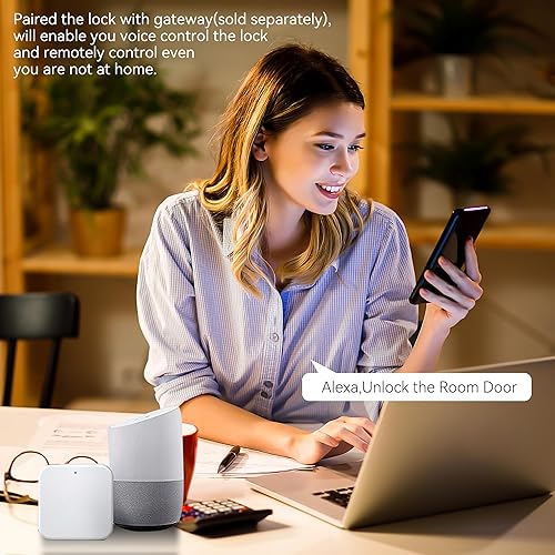 Miniatura 4 de BEBASIA Cerradura de puerta inteligente con huella digital con asa, control completo de aplicaciones, teclado digital electrónico, cerradura