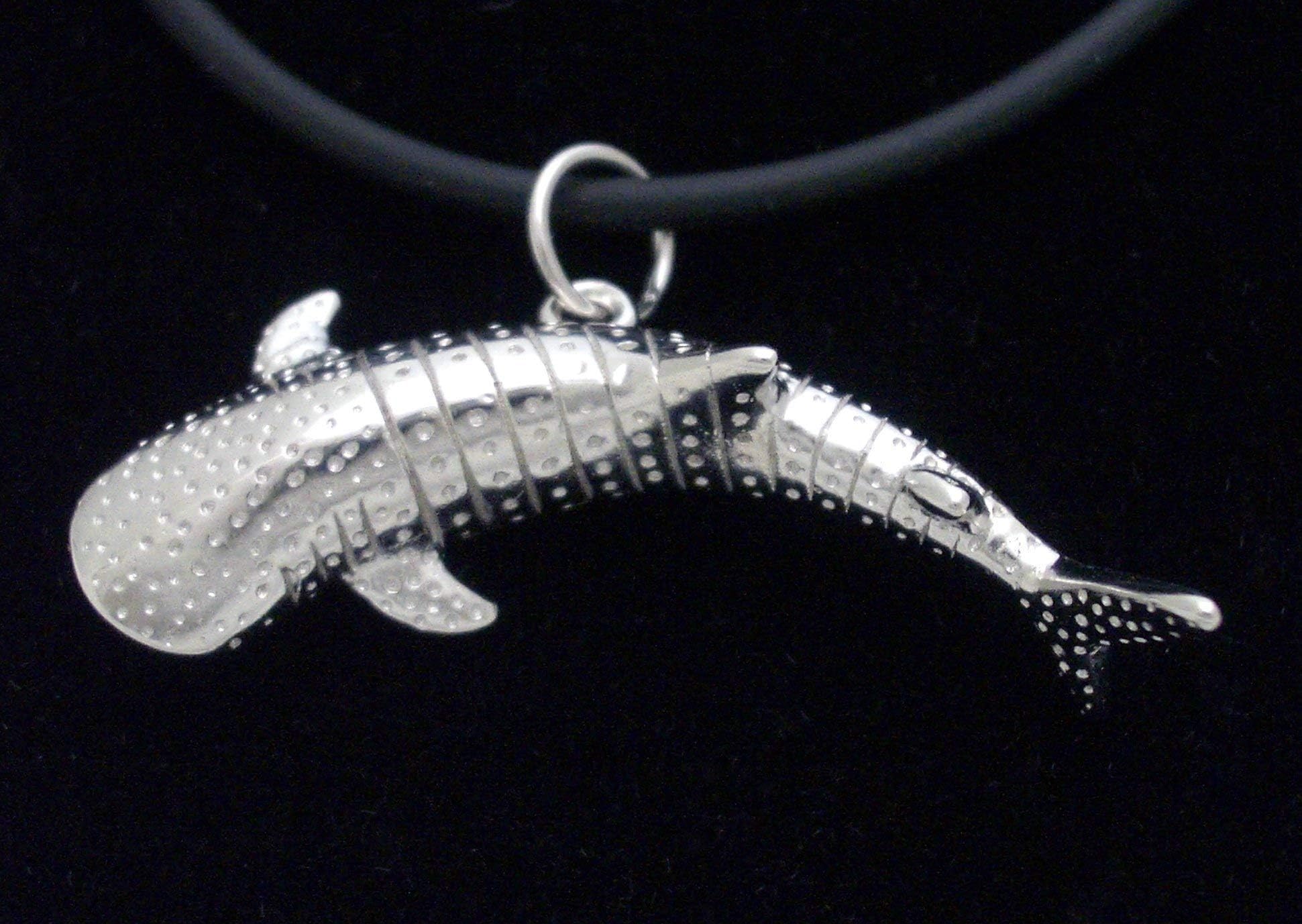 Sterling Silver Rhodium Plated 3D Whale Shark Sea life Pendant Necklace ocean marine diver Jewelry