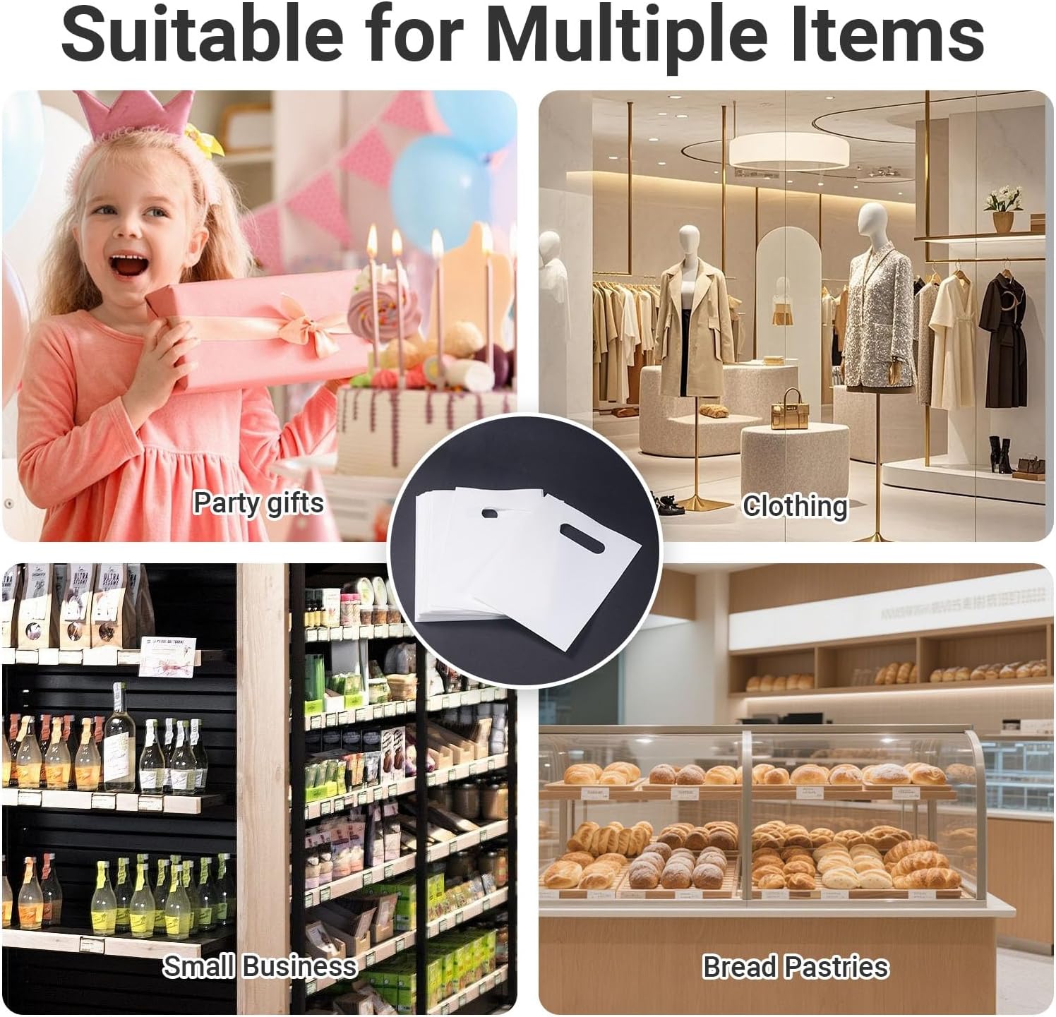 zzwjhpak 20 PCS 12"x15" Heavy-Duty Plastic Bags White Gift Bags Merchandise Bags for Small Businesses Goodie Bags Party Favor Bags Shopping Bags Treat Bag Retail Bag with Handle for Retail Boutiques - Image 9