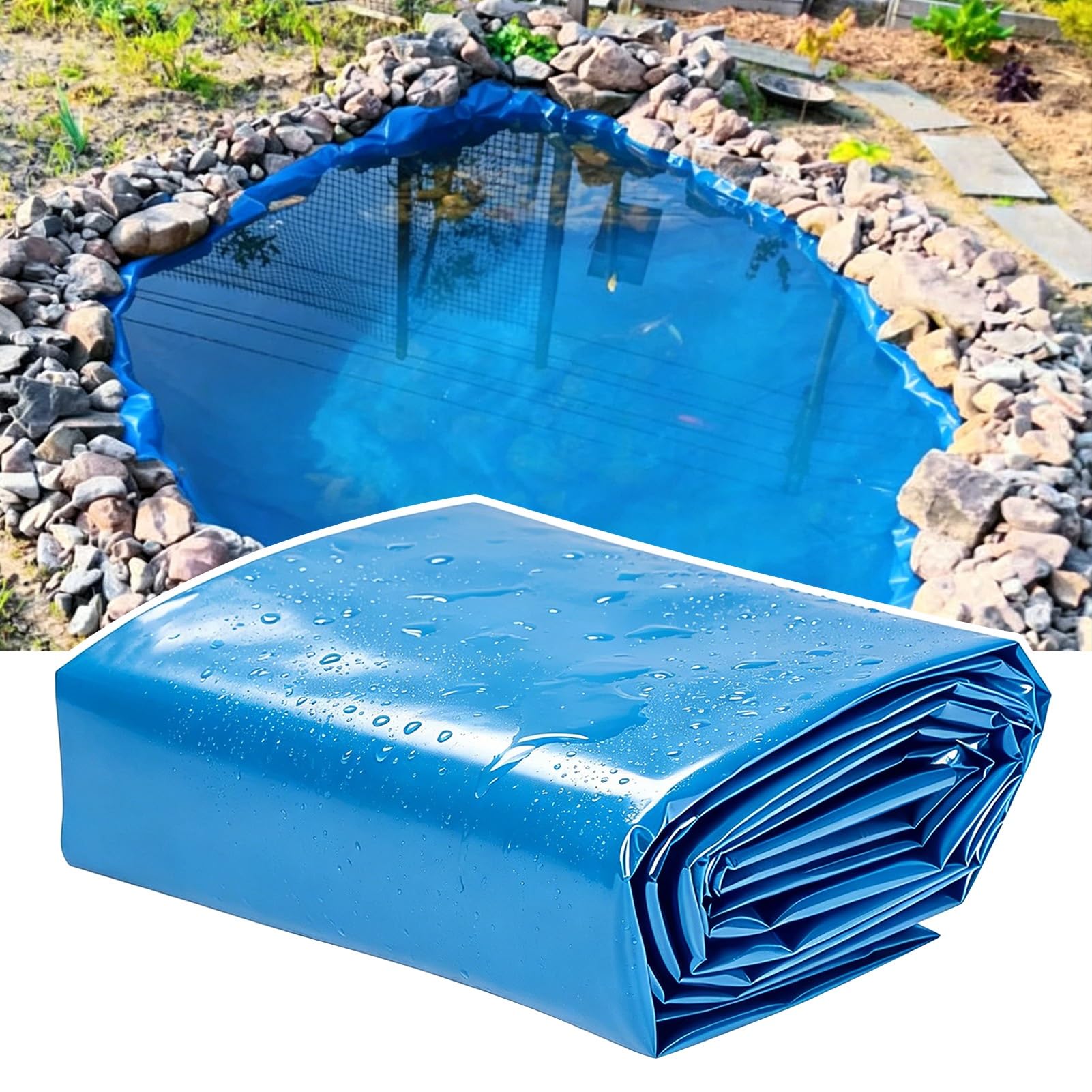 Hamankim 4x5m 5x6m 6x8m Heavy Duty Pond Membrane Fish Pools, Blue Waterproof Tarp Flexible Ponds Liner, Sealing Film Underlay for Outdoor Koi Ponds & Aquaculture(5x12m(16.4x39.3ft))