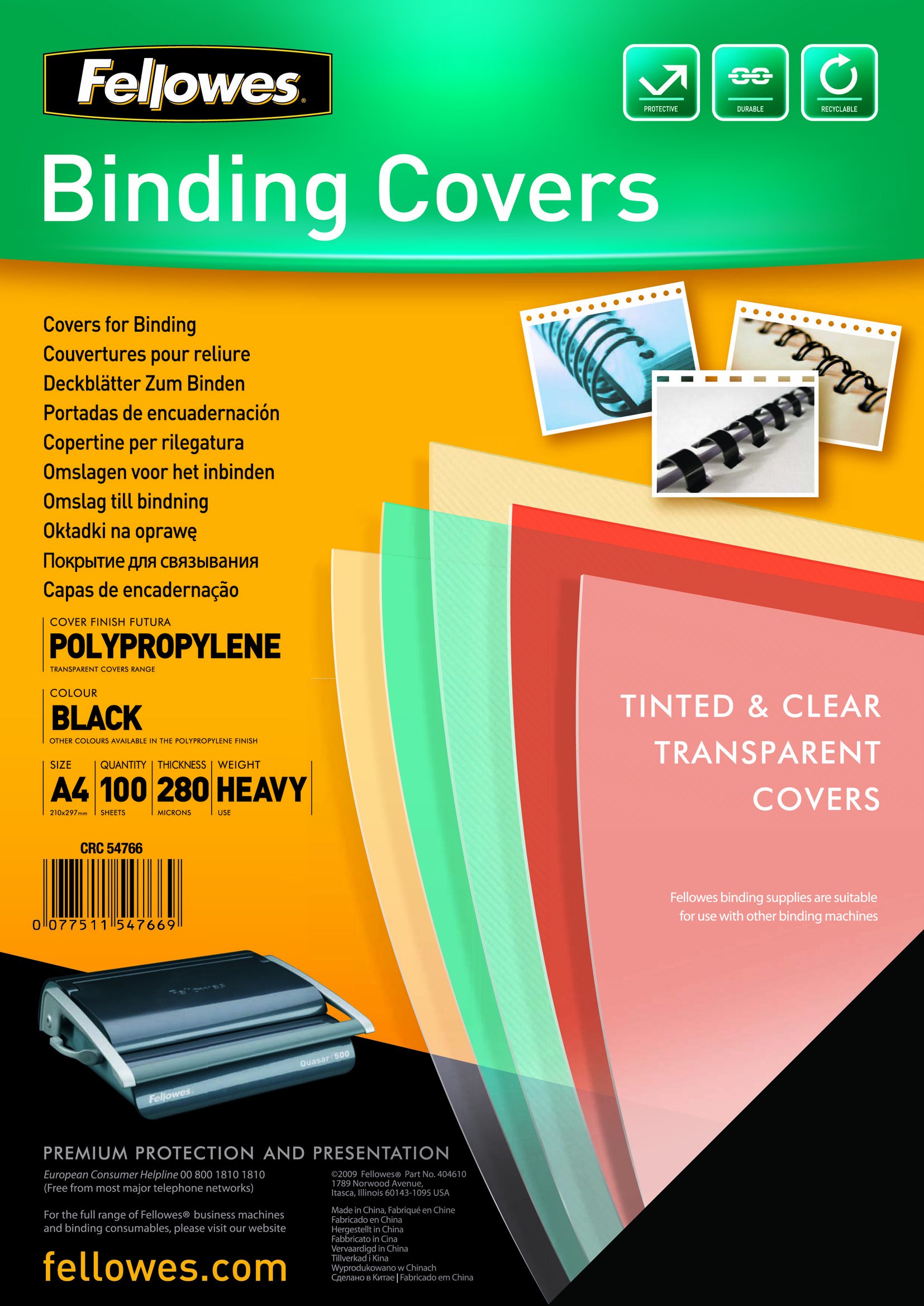 Fellowes 5476602 - Portadas para encuadernar de polipropileno, A4, negro
