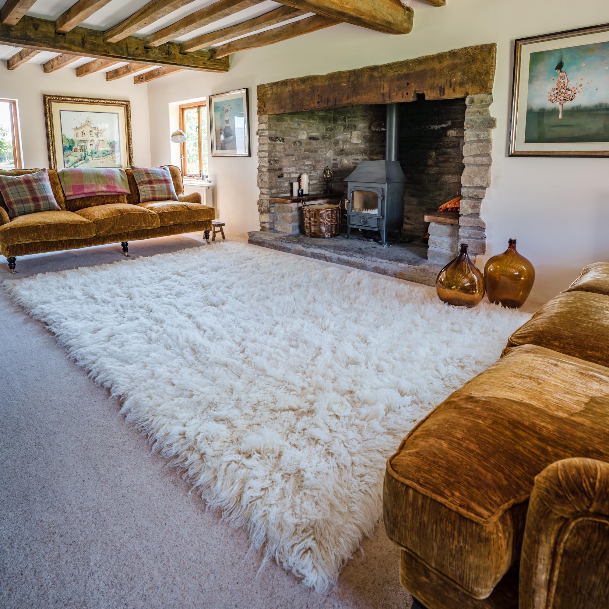 Flokati Shaggy Wool Rug, Ivory, Natural Colour (80x150cm)