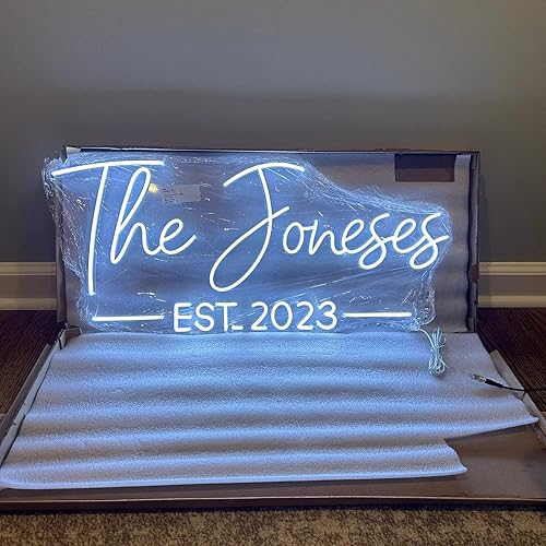 Miniatura 4 de Letreros de neón de boda, letreros de neón con nombre personalizado para decoración de pared de recepción, boda, fiesta familiar, graduación, luz