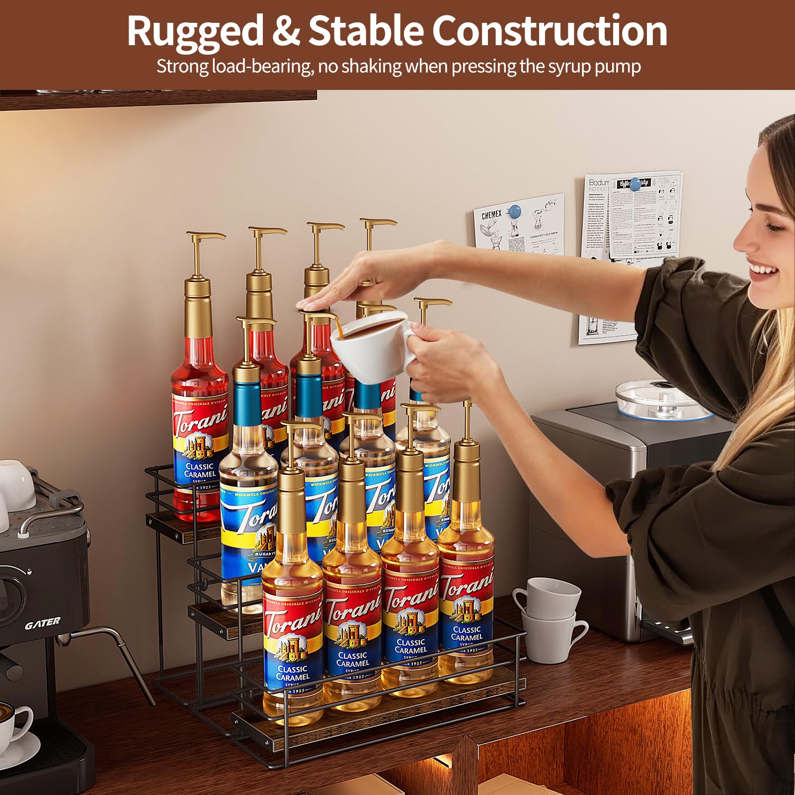 Coffee Syrup Rack Syrup Stand Organizer, 3-Tier 8 Bottles With 35 K Cup ...