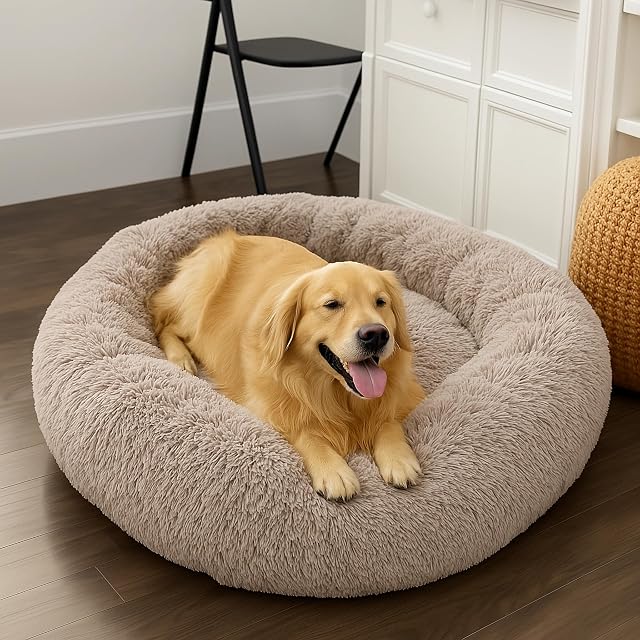 Foto 7 de 7 de Cama calmante para gatos, cama redonda de felpa esponjosa para perros, acogedora, suave, lavable