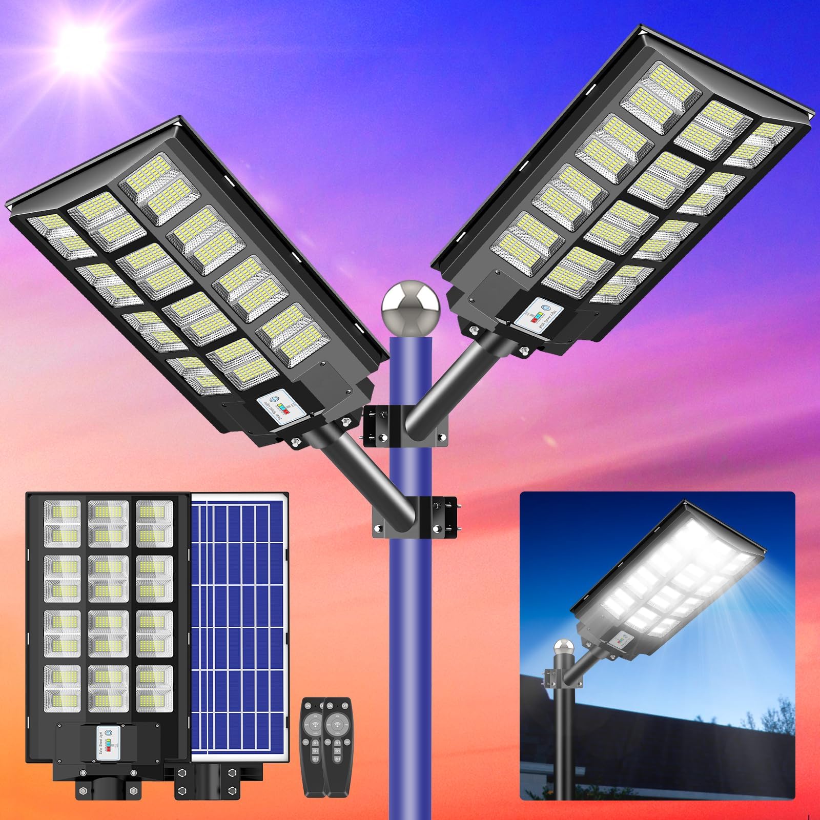 VOOJOY 3200W Solar Street Light Outdoor 360000 Lumens Dusk to Dawn Motion Sensor Solar Parking