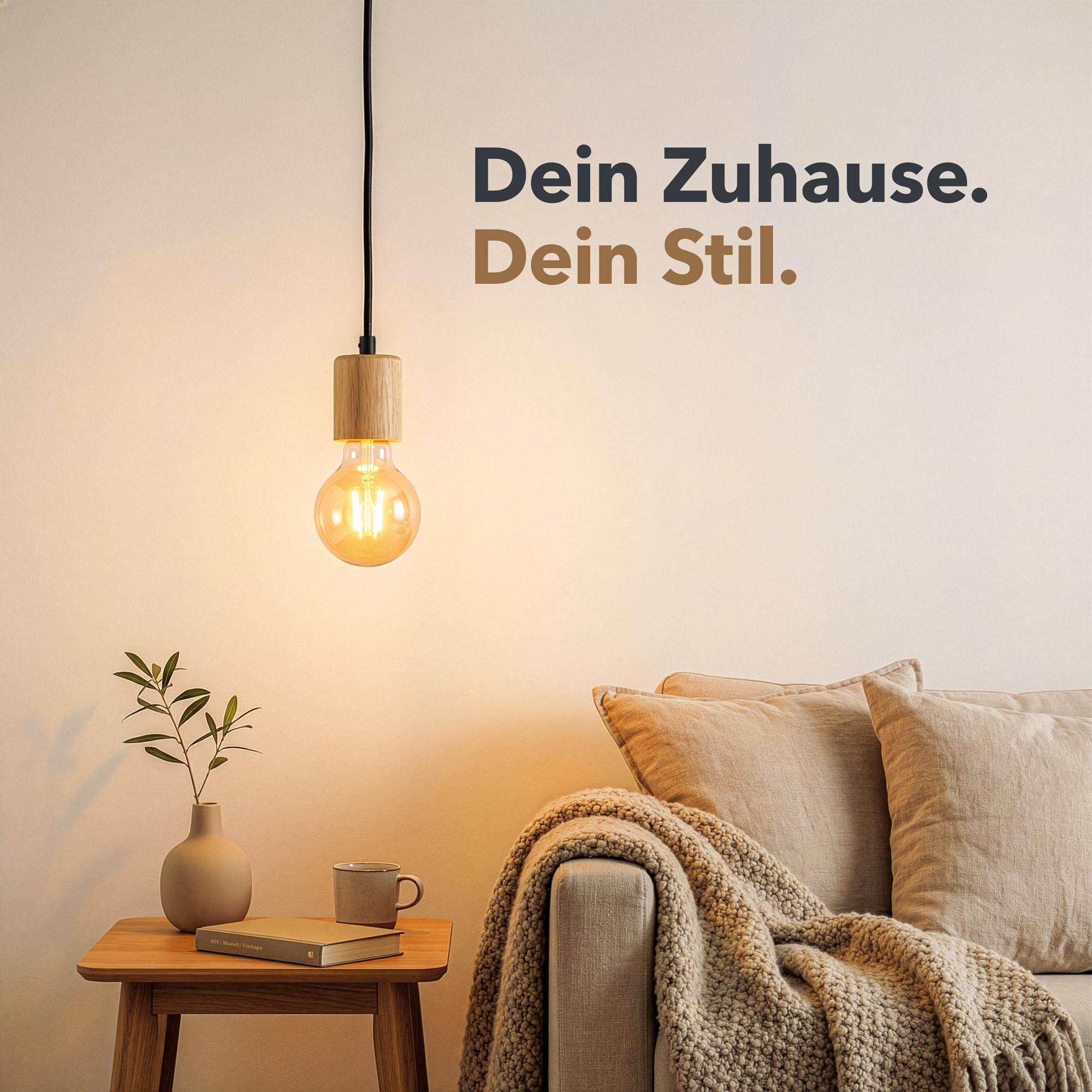 ledscom.de 6 pièces E27 Douille de lampe KIVO en bois véritable, décharge de traction, douille de lampe suspendue DIY, 230V AC, max. 60W