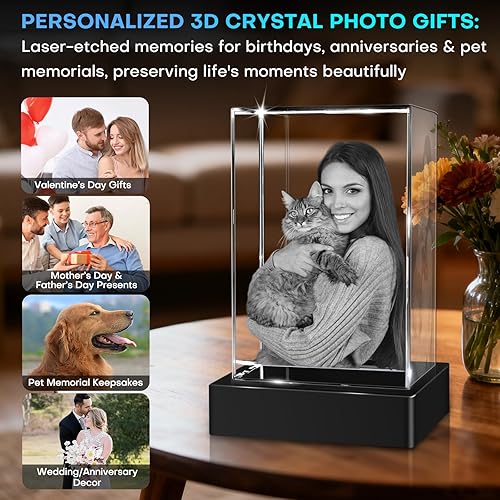 Miniatura 4 de Marco de Fotos 3D de Cristal Personalizado Rectángulo Mediano (Vertical)  Premium Base LED Multicolor, Envoltorio para Regalo y Tarjeta 3D Listo