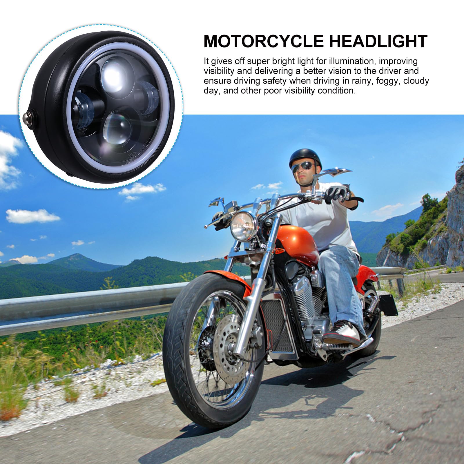 POPETPOP Lampada Frontale LED per Motociclette 35w 12v in Acciaio Inossidabile e Vetro Stile Retro, per Guida Notturna e Condizioni di Nebbia