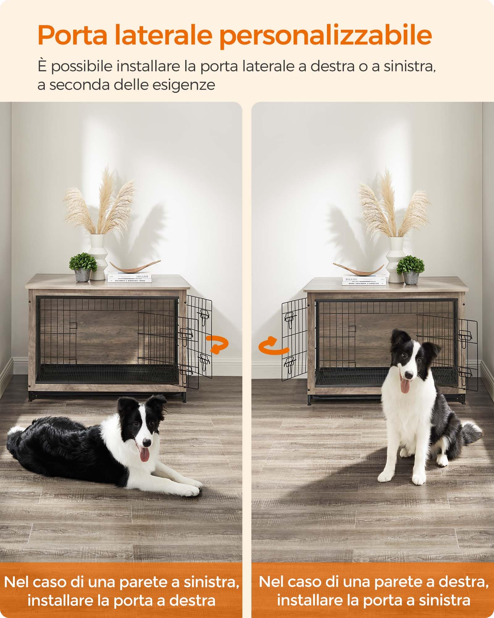 Feandrea Gabbia per Cani, Mobile Tavolino, Cuccia Moderna da Interno per Cani fino a 32 kg, Gabbia per Cuccioli, Vassoio Multiuso Rimovibile, Casetta per Animali, 2 Porte, Greige PFC003G01