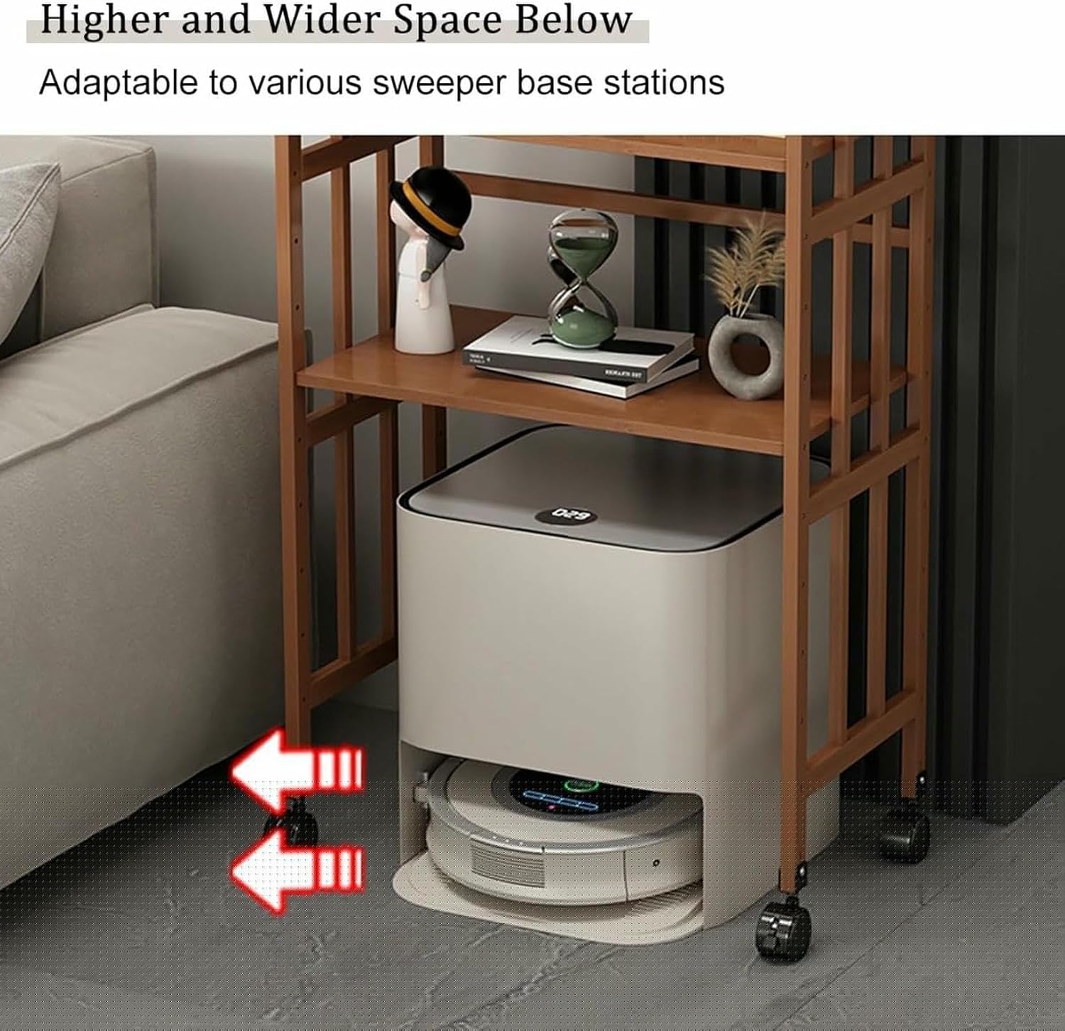 Robot Vacuum Stand Cabinet,Storage Rack Above The Sweeping Robot,Accent End Table with Wheels,End Table Modern Sofa Table,for Living Room Home Office Kitchen