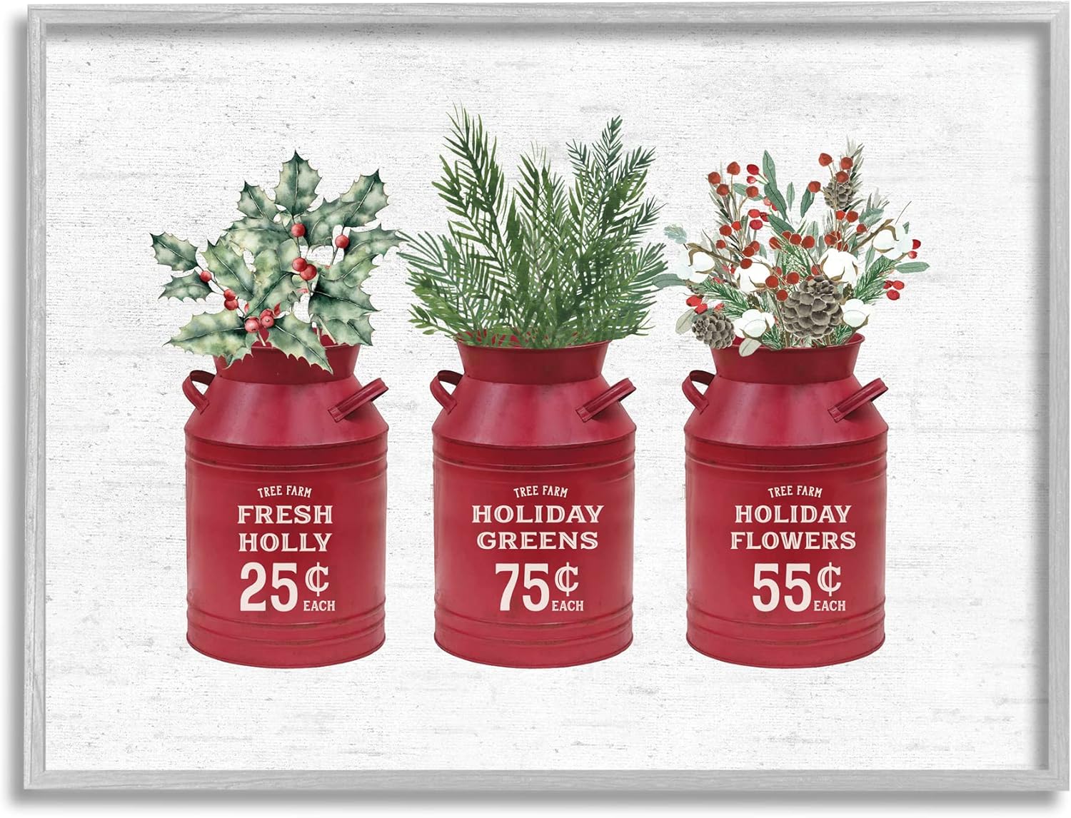 Stupell Industries Rustic Country Jugs Festive Holiday Holly Sprigs, Design by Lettered and Lined Grey Framed 30L" x 24W"