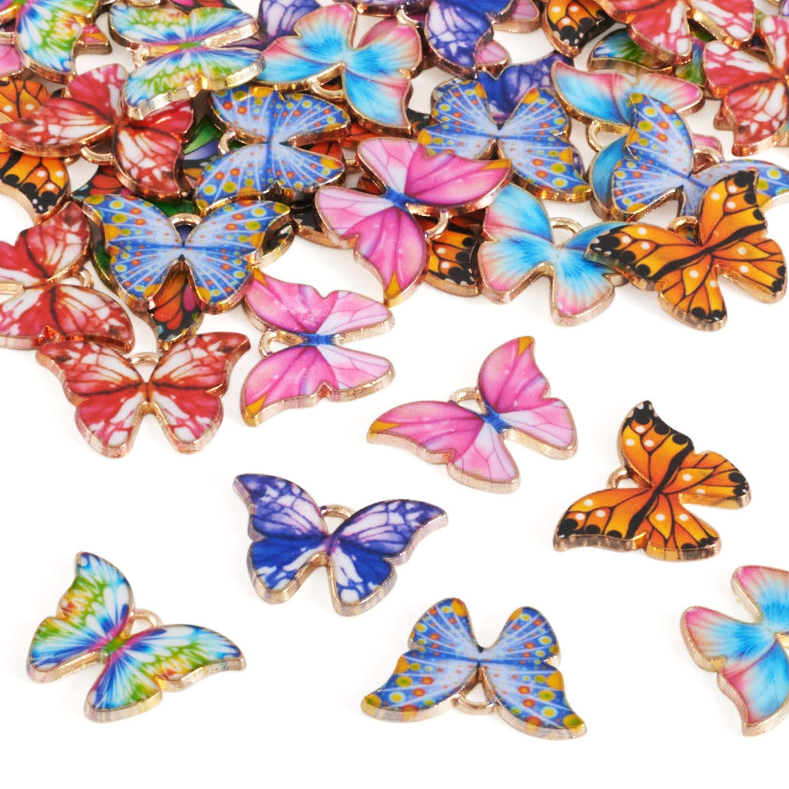 Spritewelry 48Pcs Enamel Butterfly Charms 8 Colors Spring Insect Charms Light Gold Metal Pendants for Bracelet Necklace Earrings Dangle Jewelry Crafts