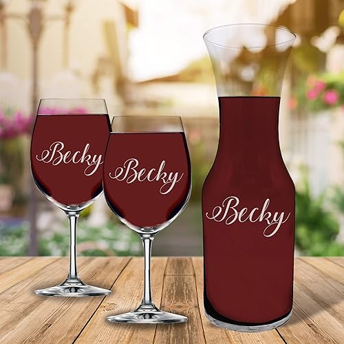 Miniatura 2 de My Personal Memories Jarra de vino personalizada con 2 copas de vino personalizadas a juego de 16 onzas con tallo (la jarra grande tiene capacidad
