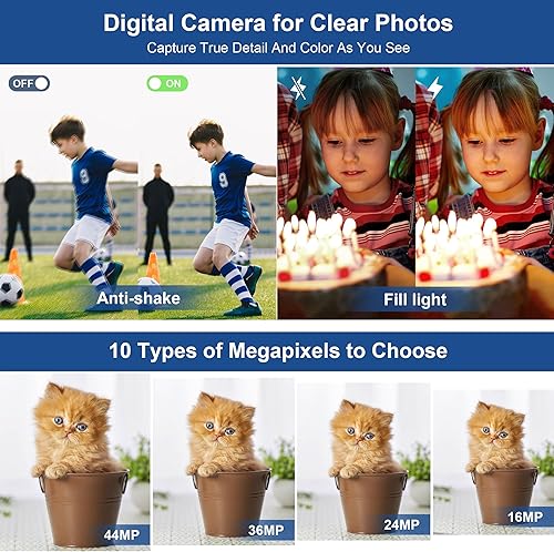 Miniatura 6 de Cámara digital 4K, enfoque automático de 48 megapíxeles, cámara de vlogging para fotografía, cámara compacta de YouTube con flash, zoom digital 18X,