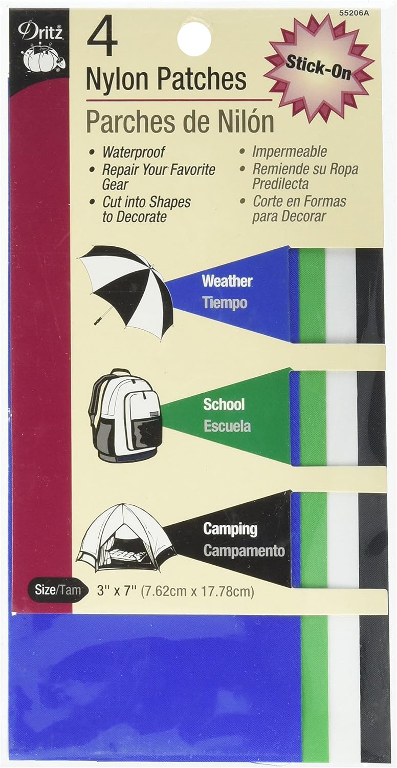 Dritz Nylon Stick-On Patches, 3 by 7-Inch, Primary Colors, 4