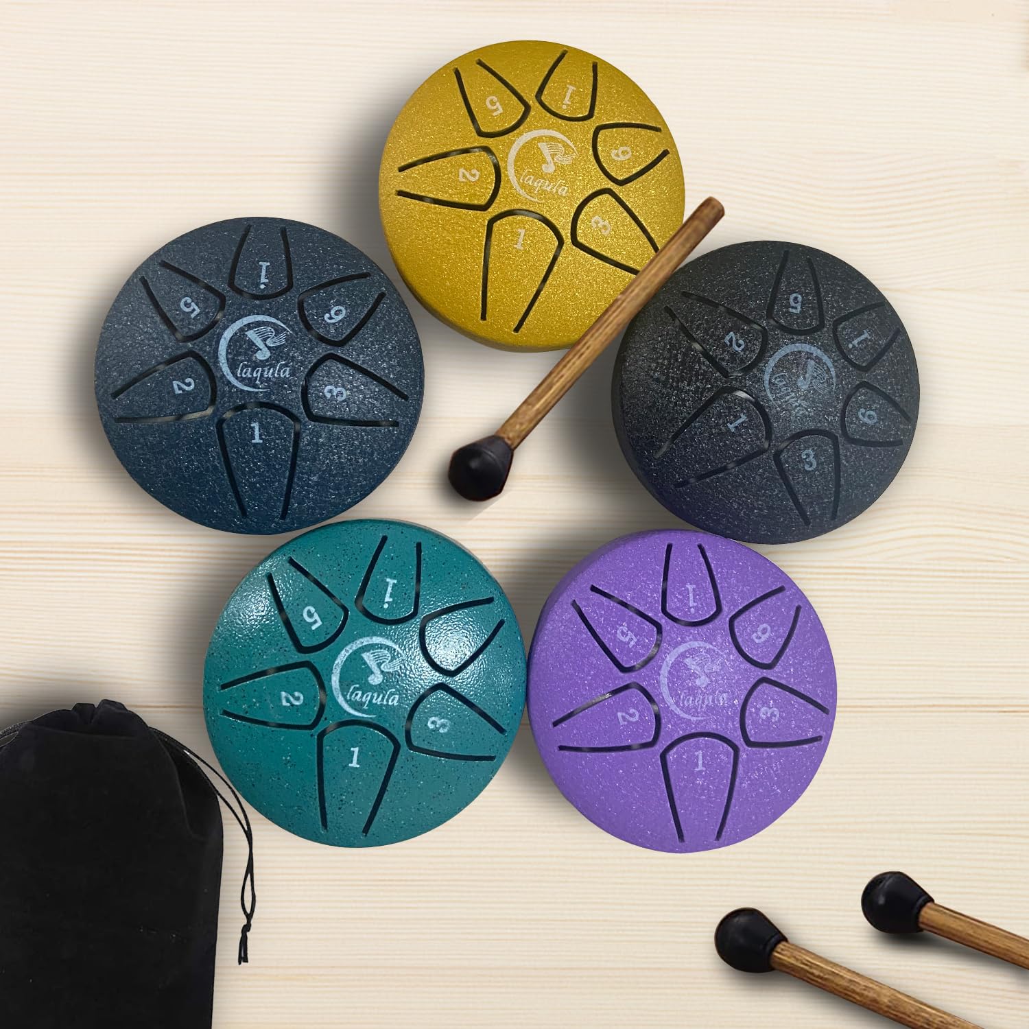 Tambour en Acier Langue 6 Pouces 8 Notes Tambour à Main Tambour à Disque Percussions Avec Livre De Musique Baguette Méditation Yoga Divertissement Musique Education Bagage à Main (Lac Bleu)