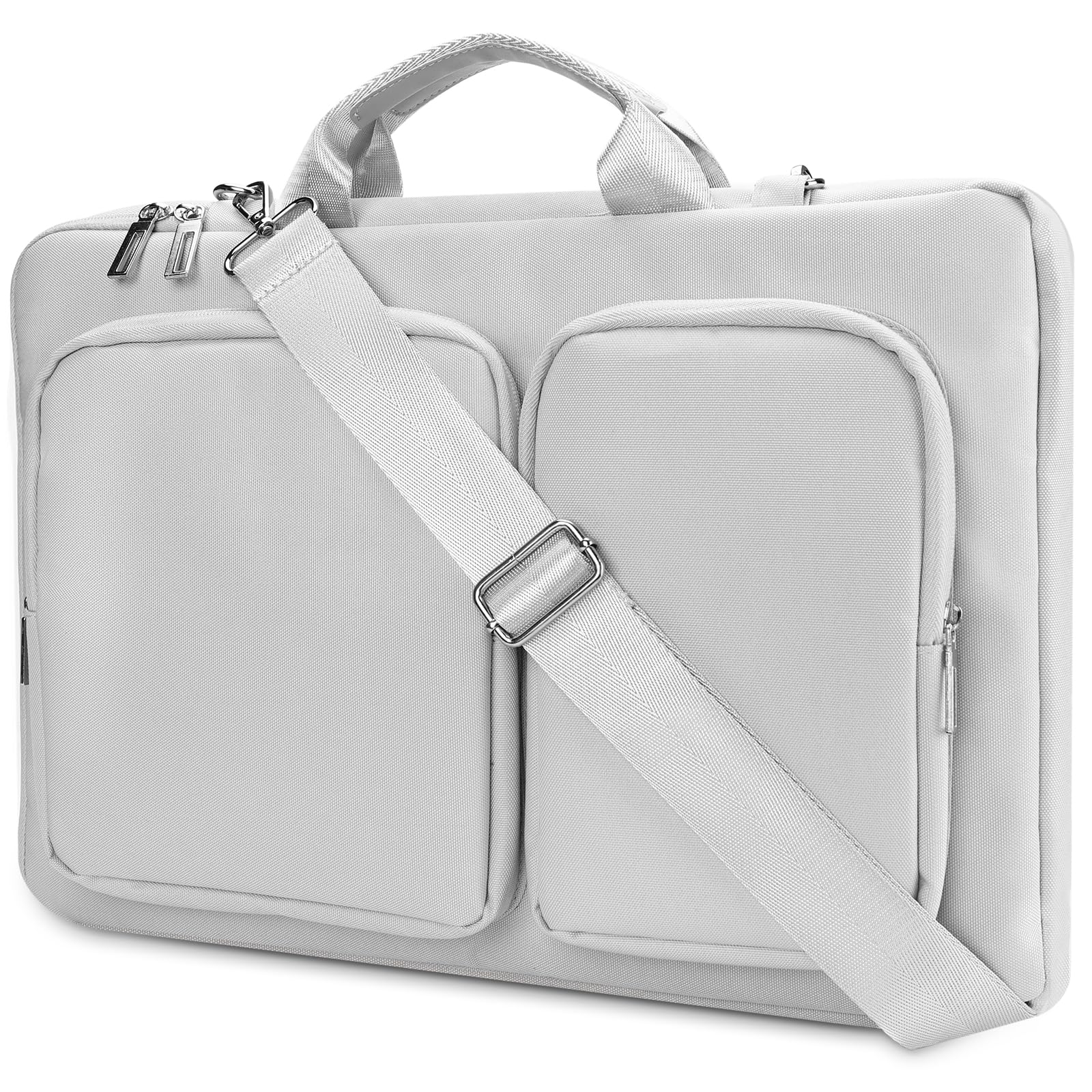 Avakot Laptop Sleeve Case, 15.6-inch 360° Laptop Shoulder Bag Protective Case, Waterproof Portable Laptop Case Compatible with MacBook Air/Pro、Lenovo/HP/ASUS/Dell and All 15.6' Laptops | Silver Gray