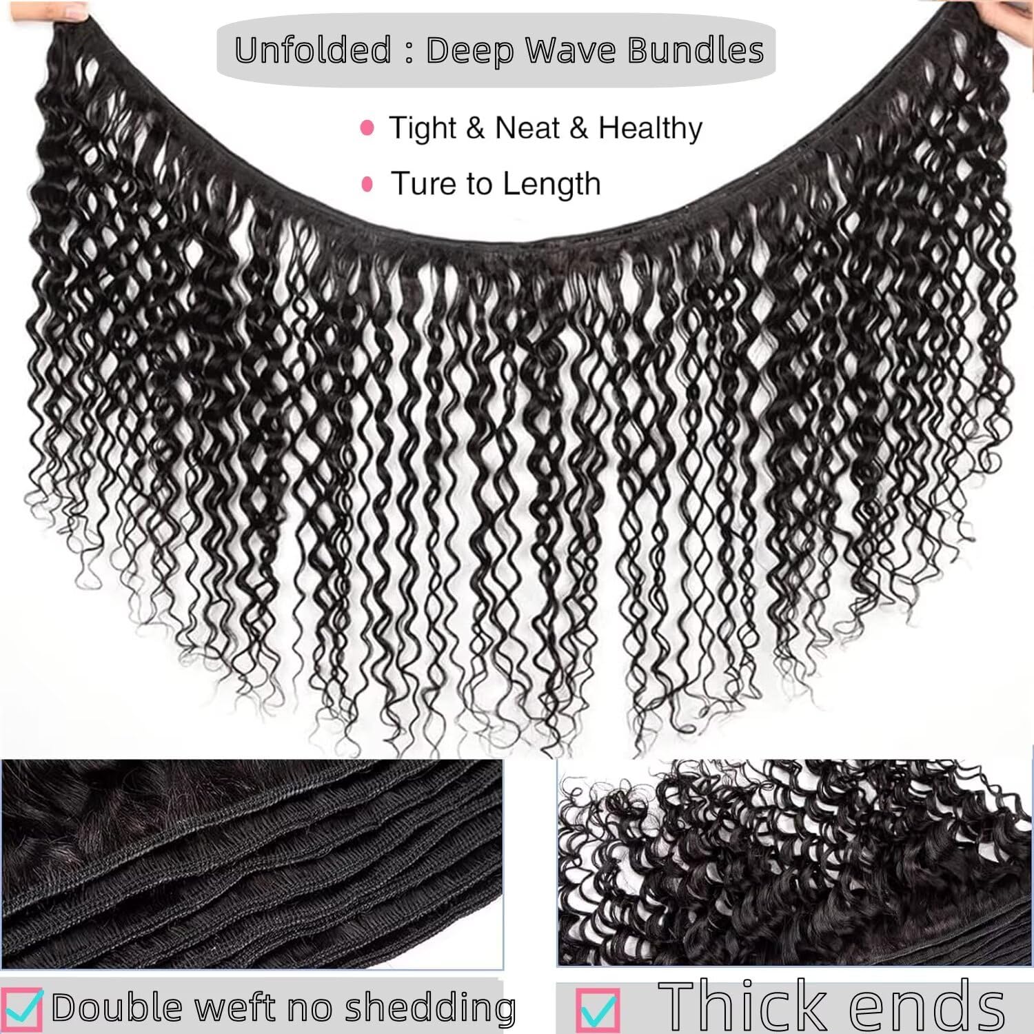 Qunatuma Human Hair Curly Deep Wave Bundles 12A 100% Unprocessed Brazilian Virgin Weave 3 Bundles 18-22 Inch Black Wig - Image 3