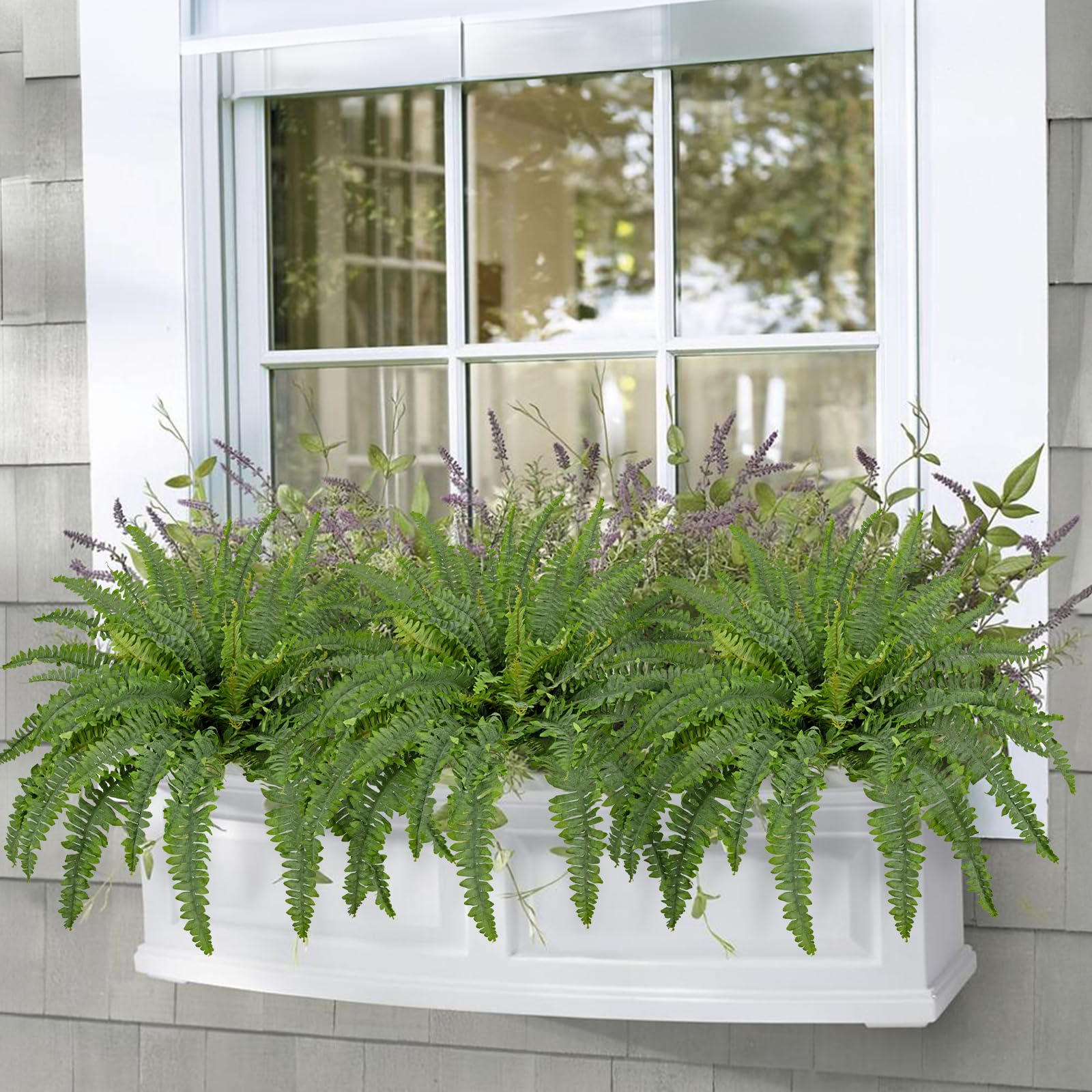 Hollyone Bouquet de fougères artificielles de 84 cm pour l'extérieur, fausse gerbe de fougère de Boston, grande plante de fougère en buisson pour l'intérieur, décoration de maison, rebord de fenêtre