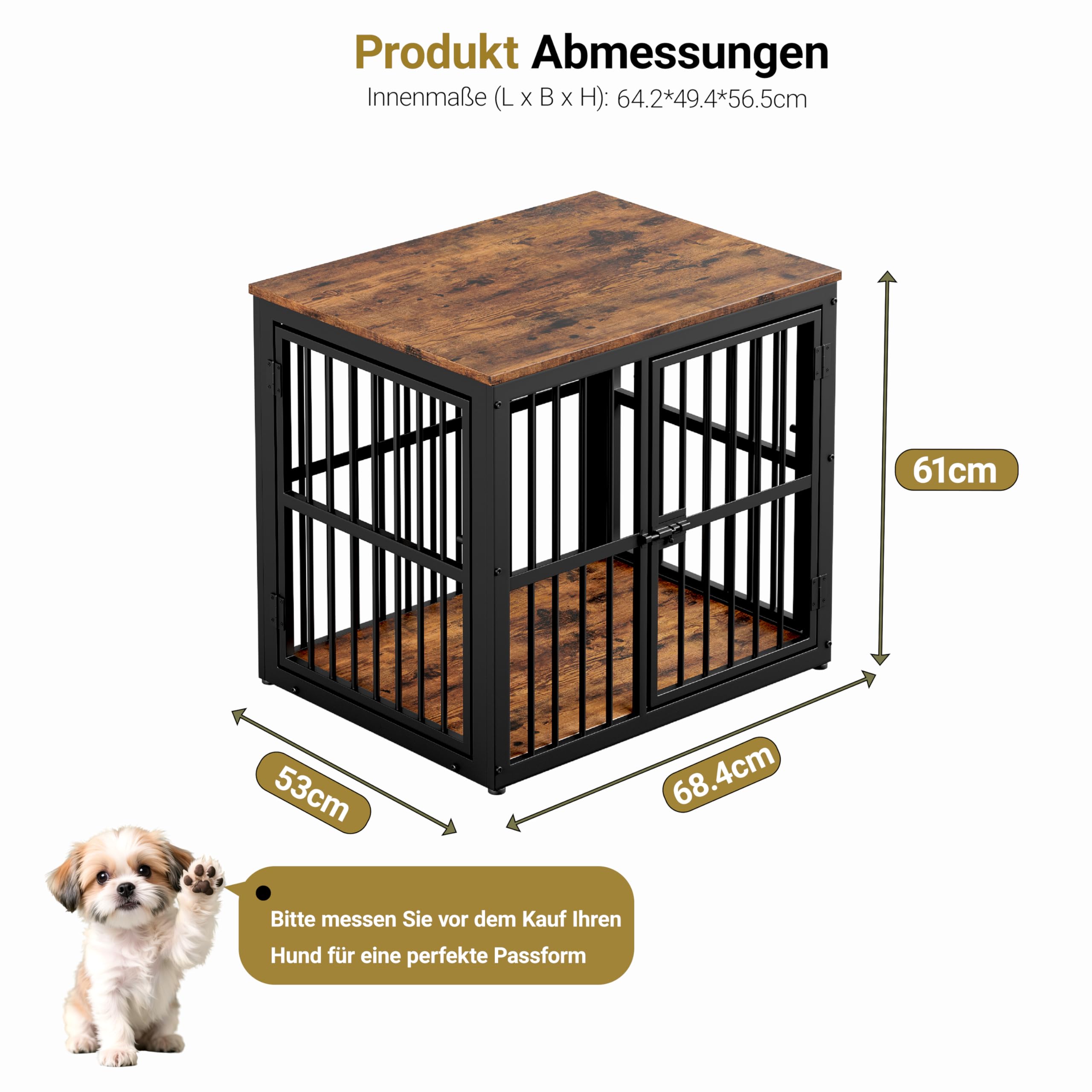 MURUL Hundekäfig Möbel, Modular & Stapelbar, 3 Türen, Wasserfeste Tischplatte, Beistelltisch & Nachttisch, Retro-Braun/Schwarz