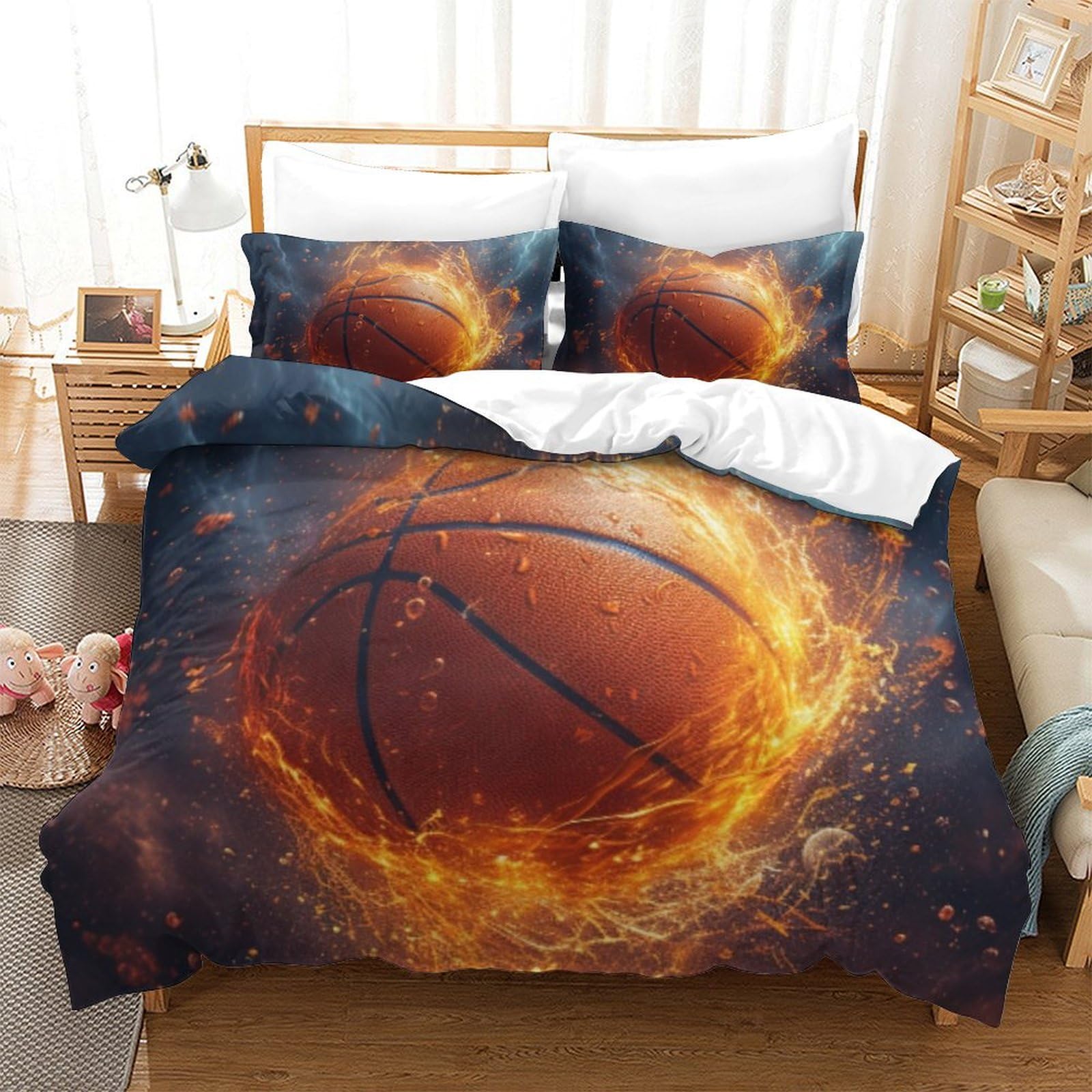 Housse de couette basketball zippée 260x220cm facile à laver pour ado
