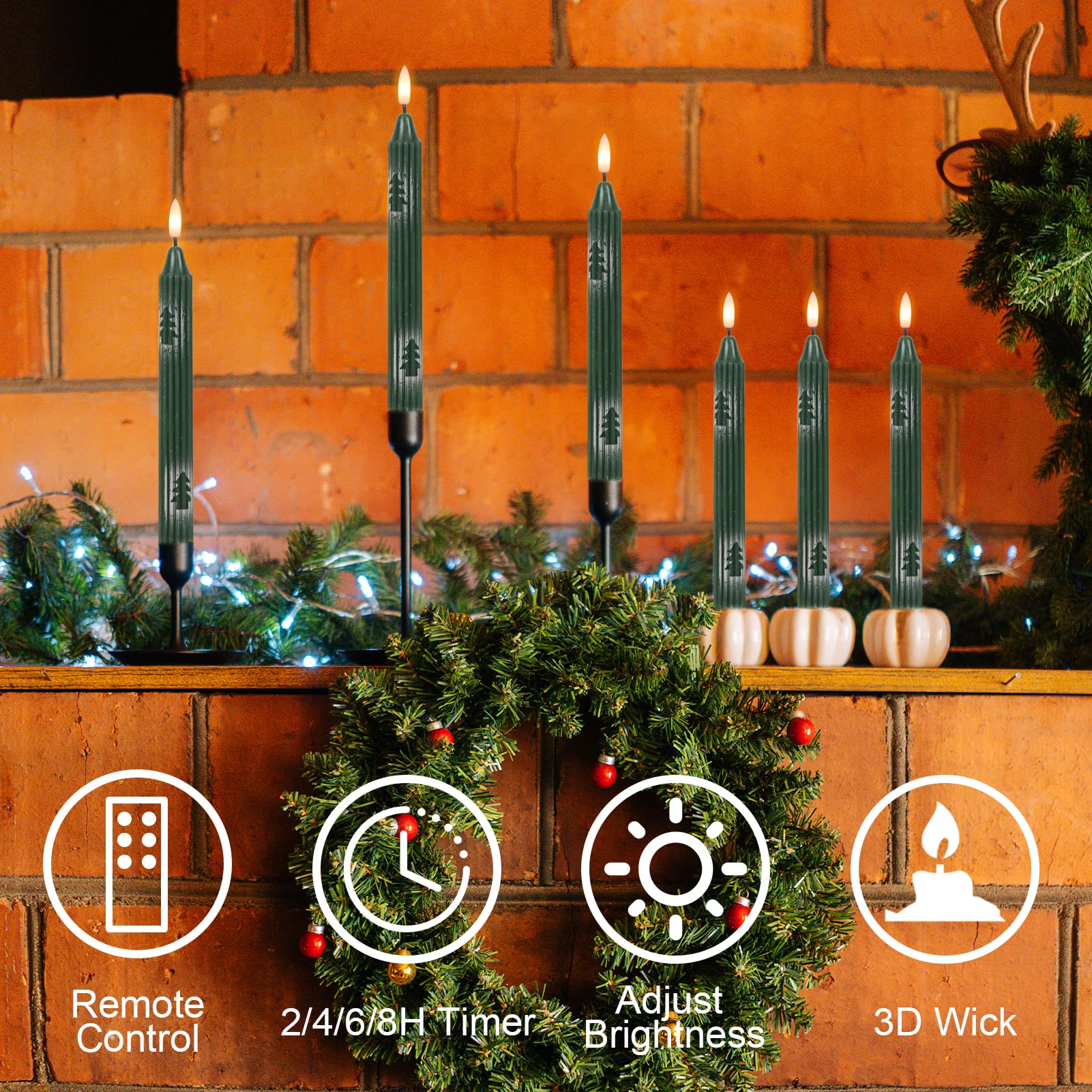 Wondise Candele natalizie senza fiamma, con telecomando e timer, candele a LED in vera cera 3D con stoppino 3D dipinto, 6 confezioni per decorazioni natalizie (1,9 x 24,9 cm)