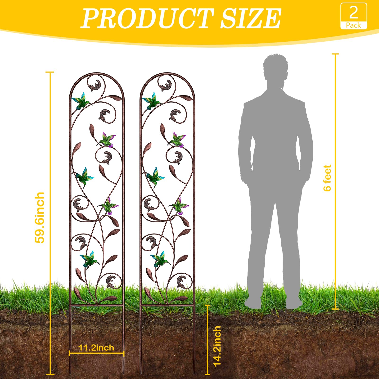 2 Spalliere Da Giardino In Metallo Con Farfalle, Rampicanti, Decorazioni Per Recinzione Esterna, 115 Cm - 5