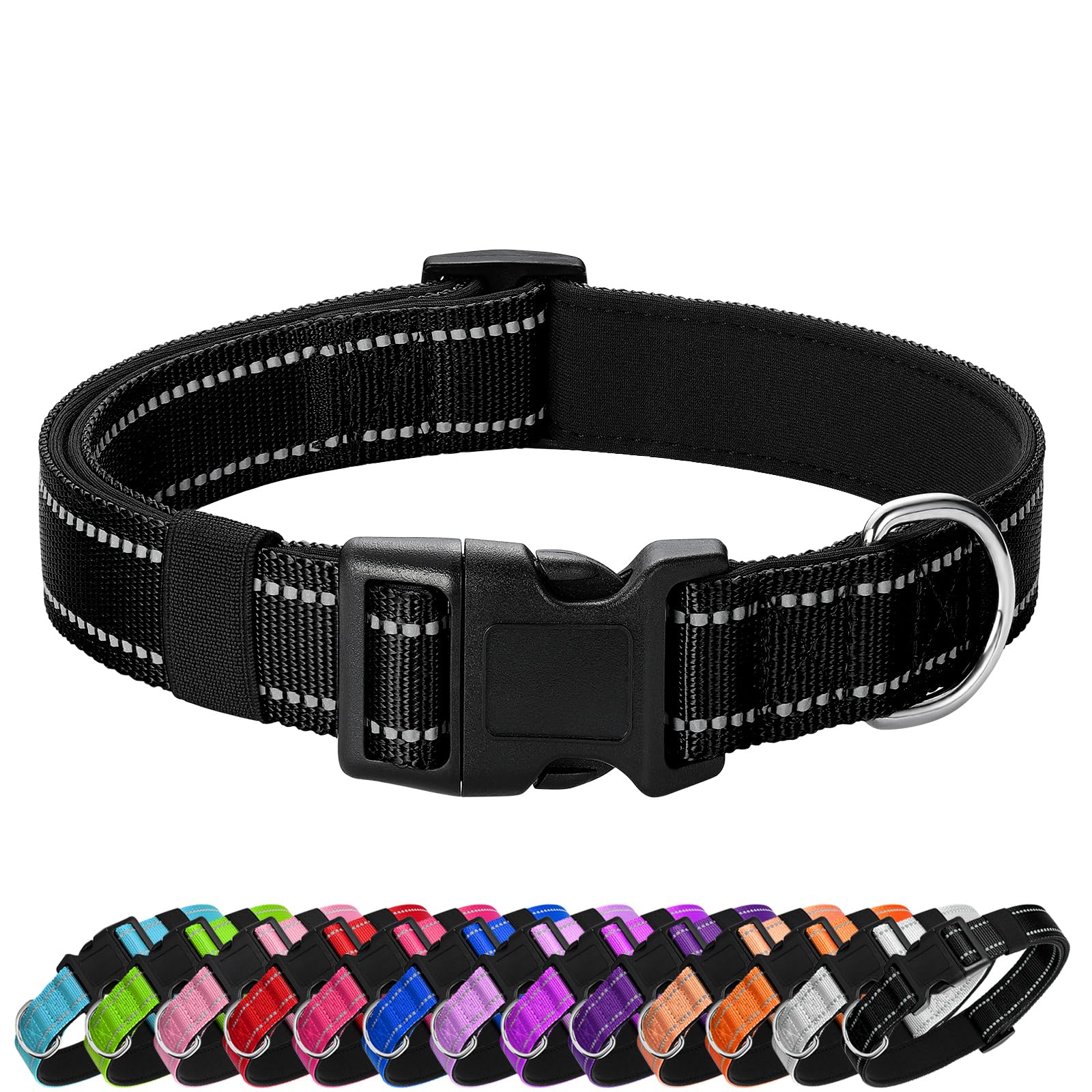 PenSeepet Reflective Dog Collar Padded with Soft Neoprene Breathable Quick Release Basic Dog Collars for Puppy Small Dogs Girl Boy Black
