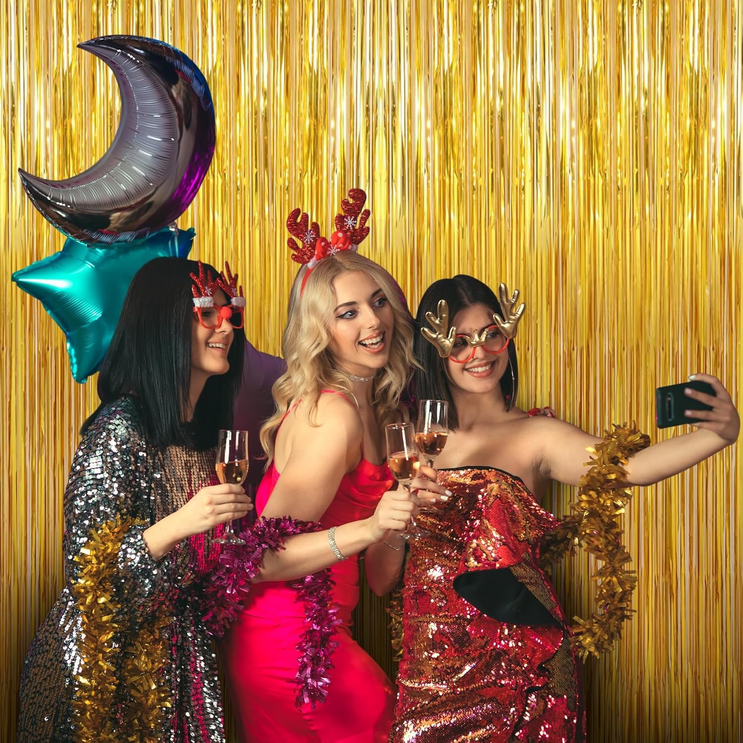 Eowppue Lametta Gordijn lichtblauw glitter 5 stuks lametta gordijnen folie franjes gordijn vol en glanzend voor bruiloft, verloving, bruidsdouche, verjaardag, vrijgezellenfeest, podiumdecoratie