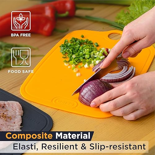 Miniatura 7 de Deiss LUX - Juego de 2 tablas de cortar de TPU duraderas para cocina, tabla de cortar antideslizante de doble cara, regla integrada, tabla de cortar
