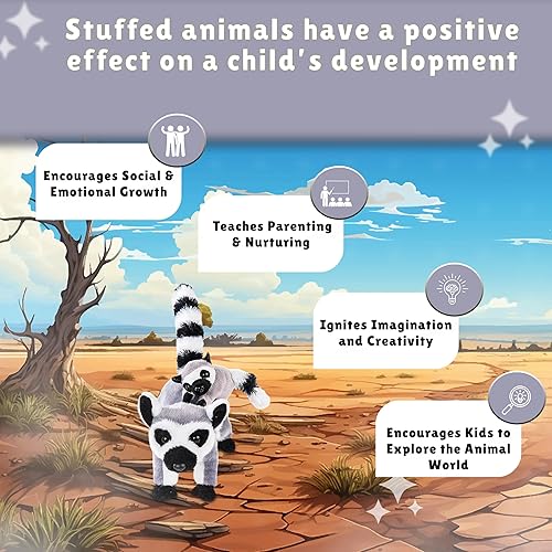 Miniatura 6 de Forest &amp; Twelfth Mini lémur de mamá y bebé, animales de peluche para niños y niñas, decoraciones de safari para baby shower, decoración de