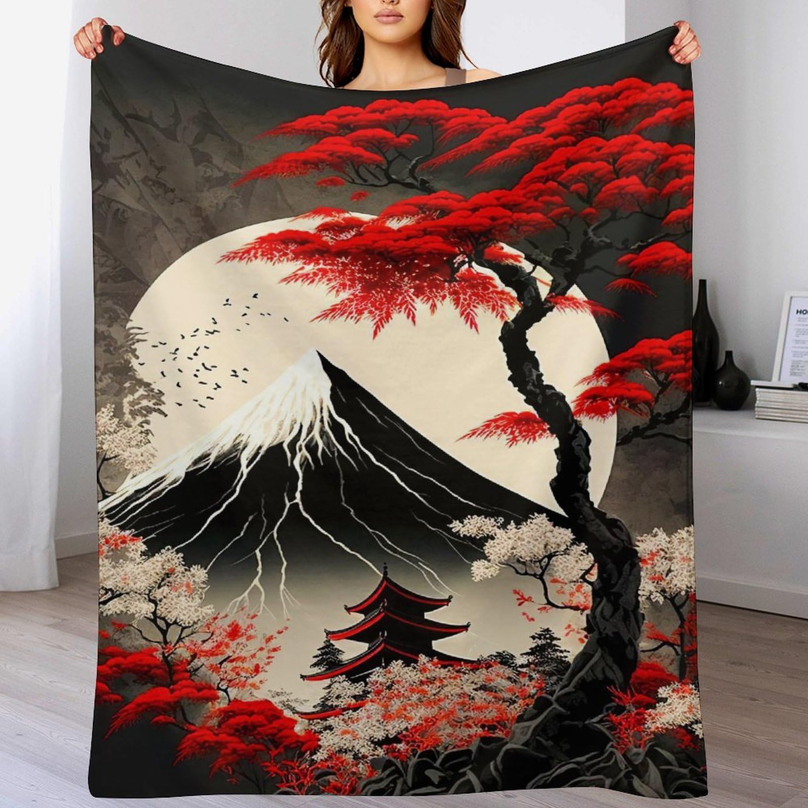 Couverture polaire style japonais pour vos moments cocooning sur le canapé
