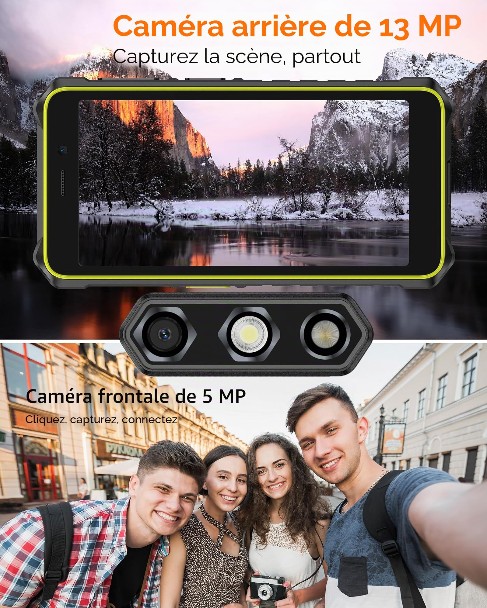 Ulefone RUGKING 2 Pro Téléphone incassable Android 16, Octa-Core 8Go+64Go/TF-2To, 5.45'' Corning Glas, AI Smartphone Robustes 4550mAh, 13MP, Telephone de Chantier 4G Dual Sim/NFC/IP68/OTG/GPS - Noir