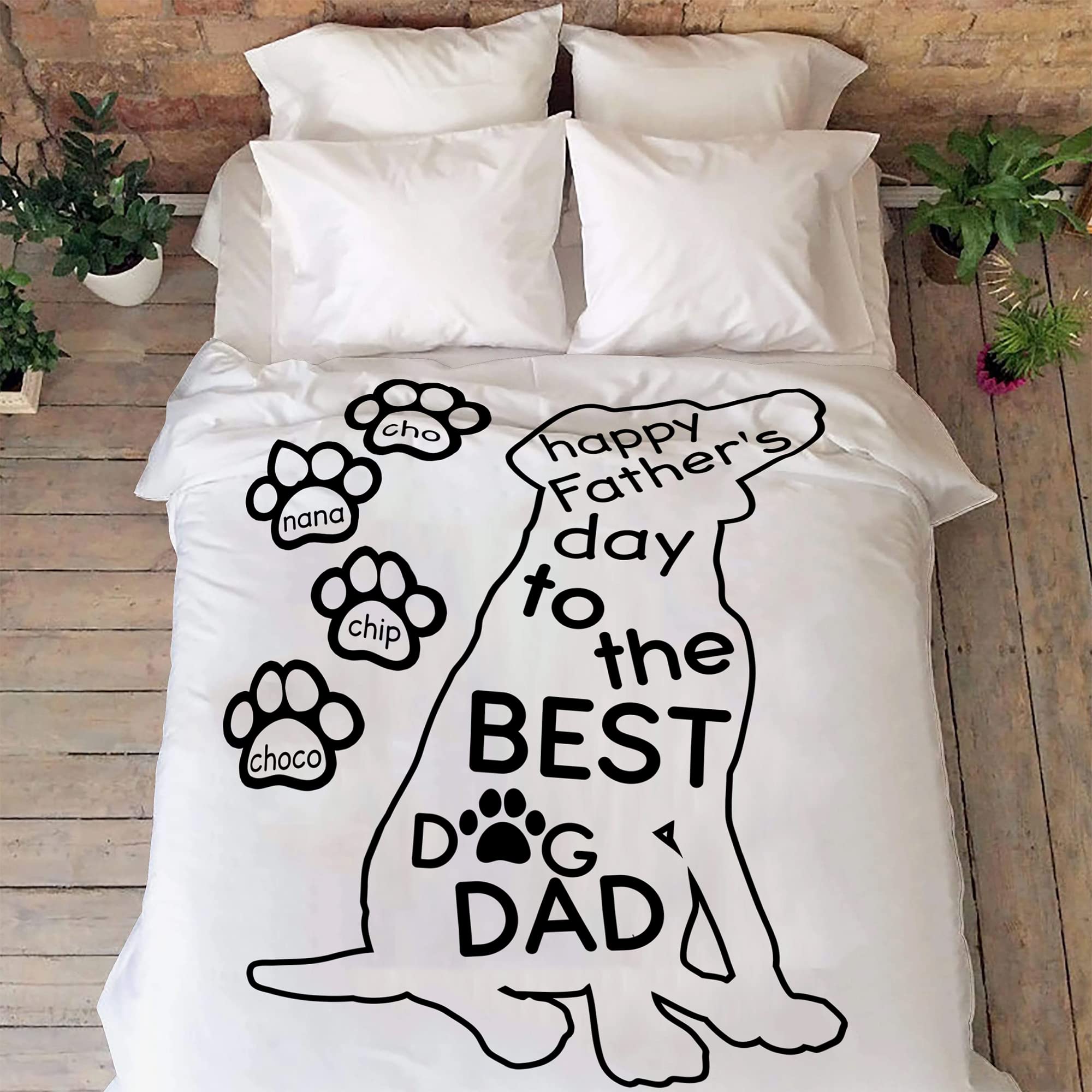 Couverture personnalisée pour chien et papa « Happy Father's Day to The Best Dad » avec noms personnalisés pour les amoureux des chiens - Cadeau personnalisé pour chiot - Cadeau pour papa - Couverture